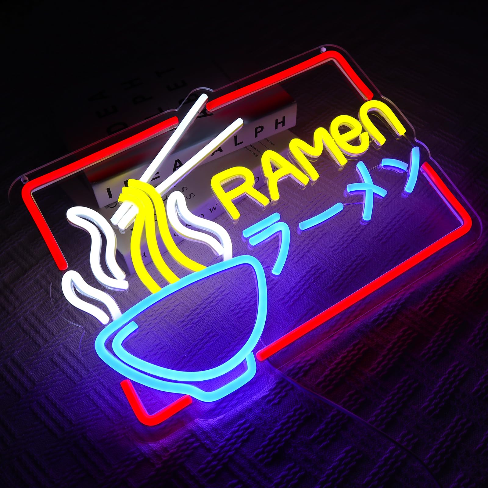 Ramen - Panneau néon LED coloré - Panneau lumineux japonais - Nouilles LED - Pour magasin, magasin, cuisine, salon, salle à manger, brunch, fête, art mural - Cadeaux d'intérieur