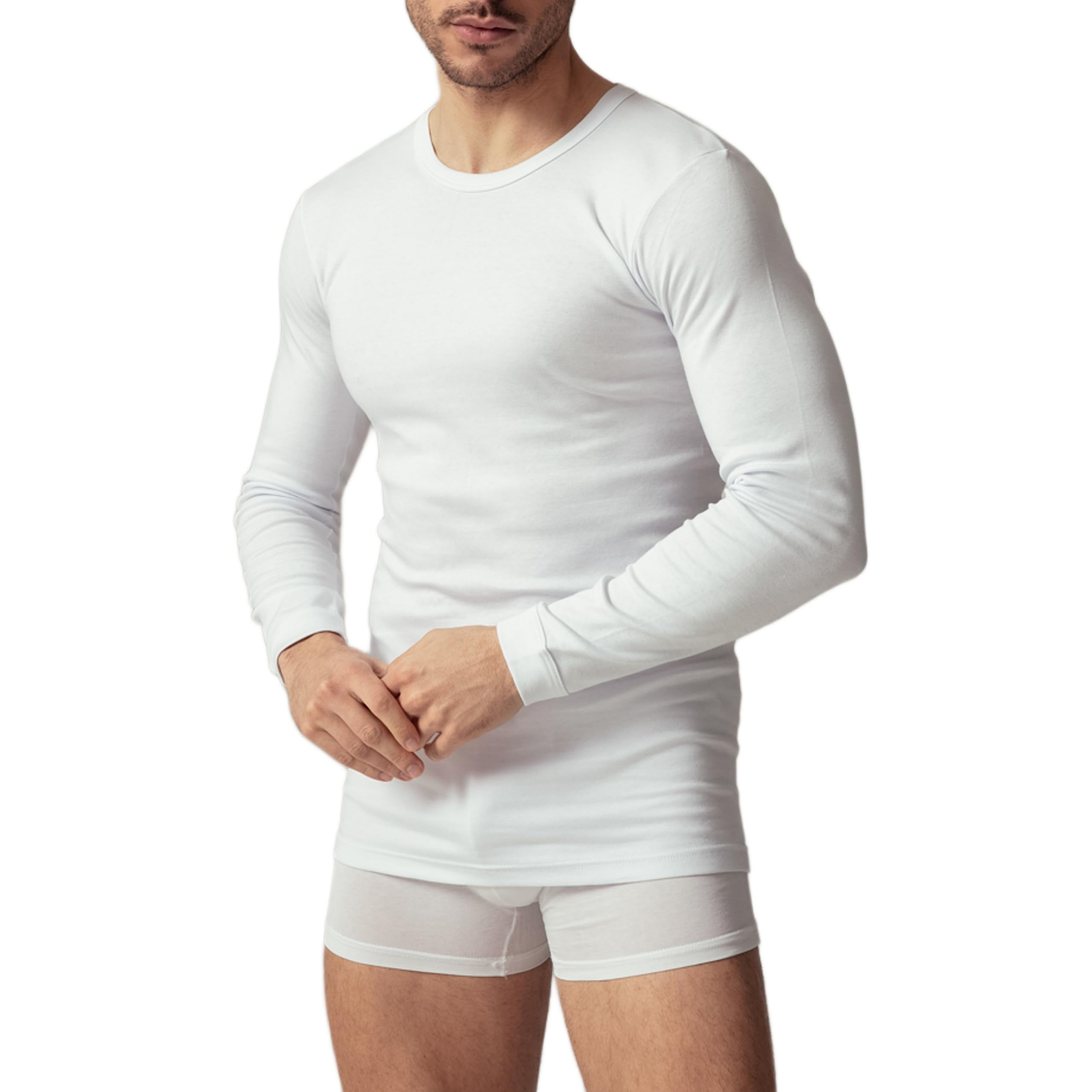 Maglia Intima (2 Pezzi) Lana e Cotone Uomo Termica Manica Lunga Girocollo Invernale