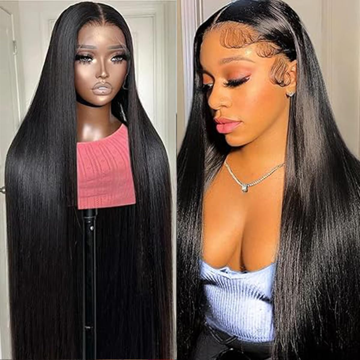 13x6 Closure Wig Glueless Wig Human Hair Lace Front Straight Wigs Glueless 13x6 Transparent Lace Closure Wigs Unprocessed Brazilian Virgin Human Hair Natural Black Color 22 Inch - Image 2