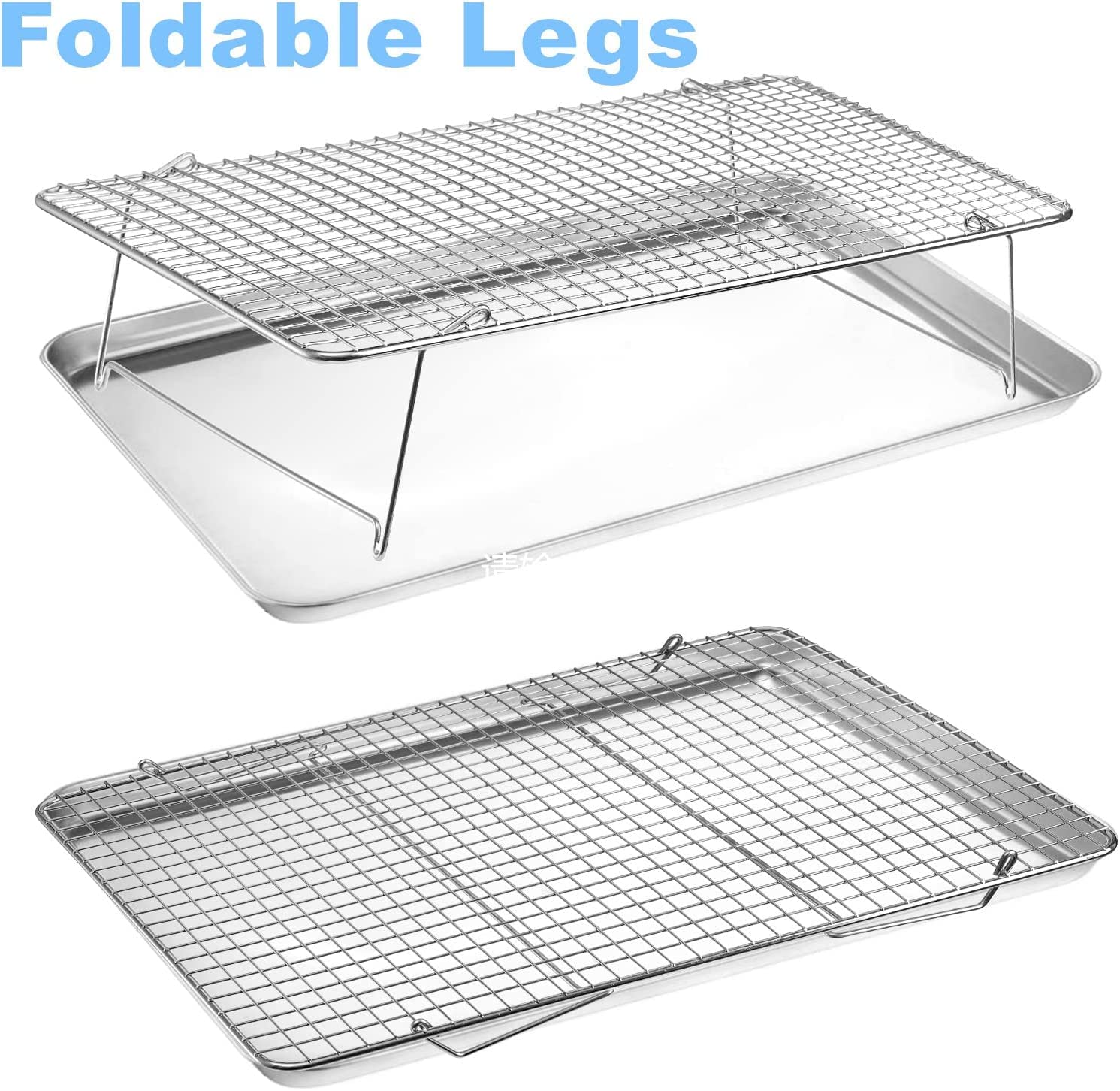 Tebery Lot de 3 grilles de refroidissement pliables en acier inoxydable 304 42 x 30,5 x 22 cm Argenté