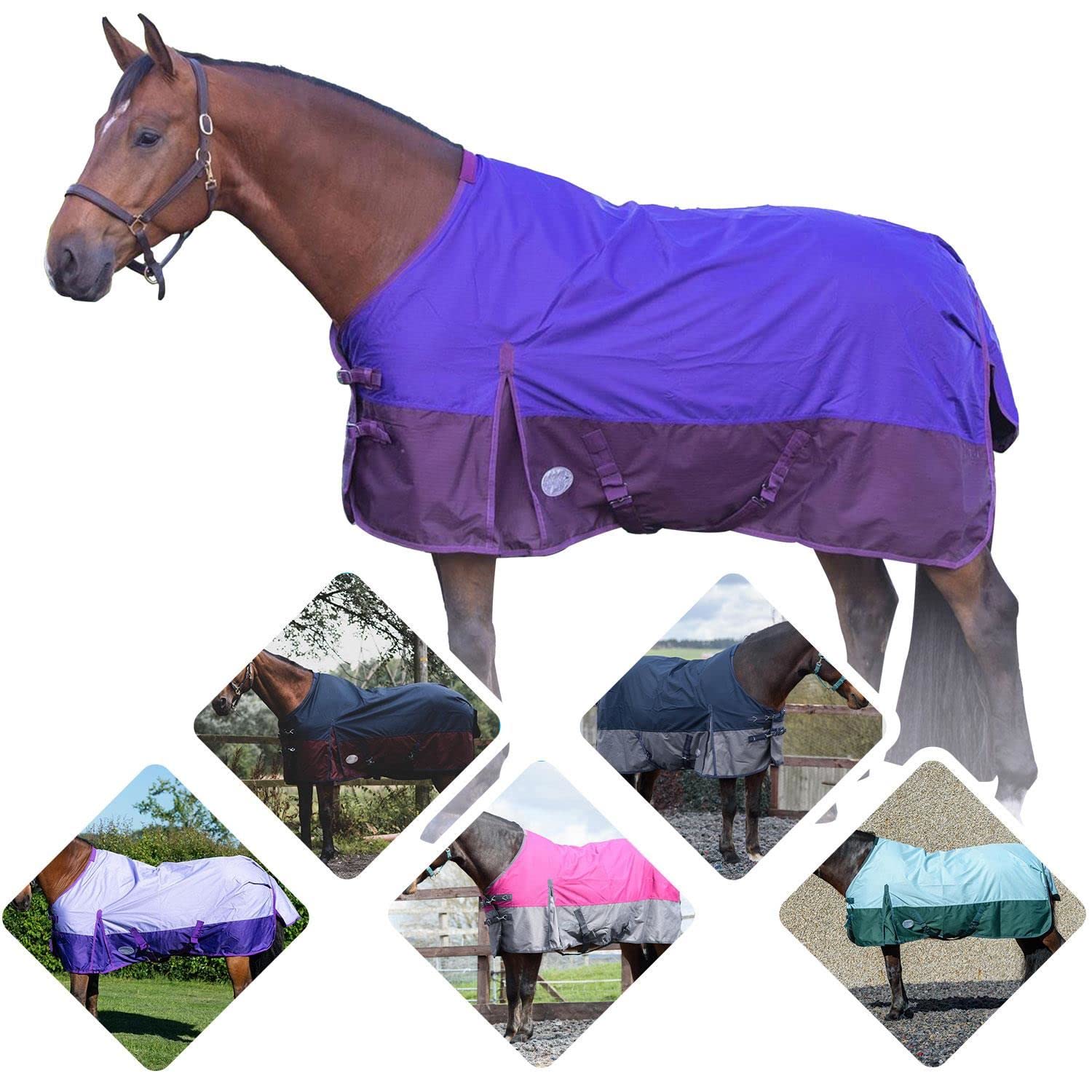 600D Lightweight Turnout Horse Rugs Regular Neck Teflon Coated |No Filling 0gsm | Nylon Lining Adjustable Leg Straps Cross Over Surcingles Rugs for Horse Purple/Plum 6'6"