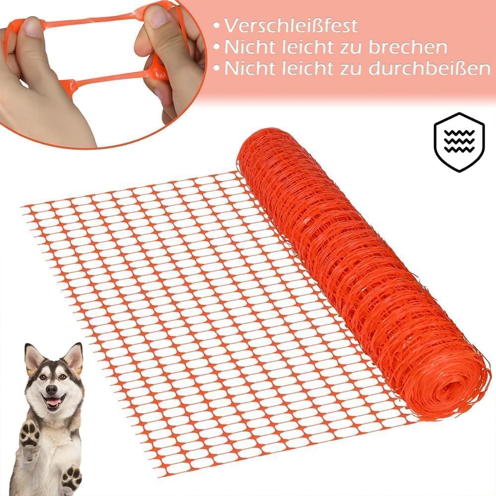 FIVMEN Recinzione di Protezione in Plastica 1x50 m, Rete di Protezione per Pecore, Cani, Pollame, Polli, Rete di Avvertimento, Rete di Cattura per Cani e Pollame, Arancione