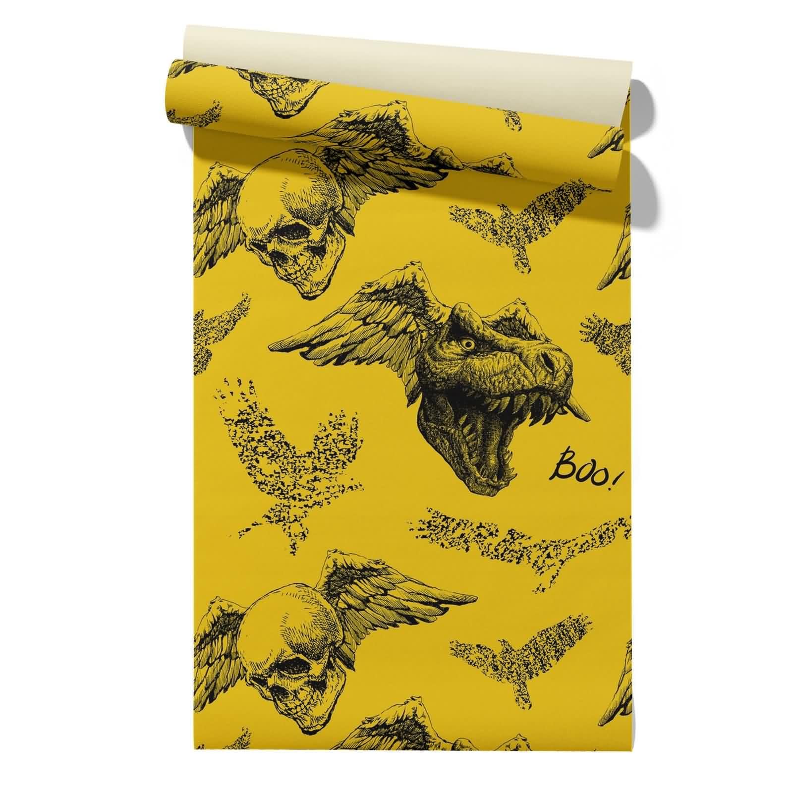 CEVAN Natural Wallpaper for Living Room Covering Skeleton Personalized Hip-Hop 45x300cm