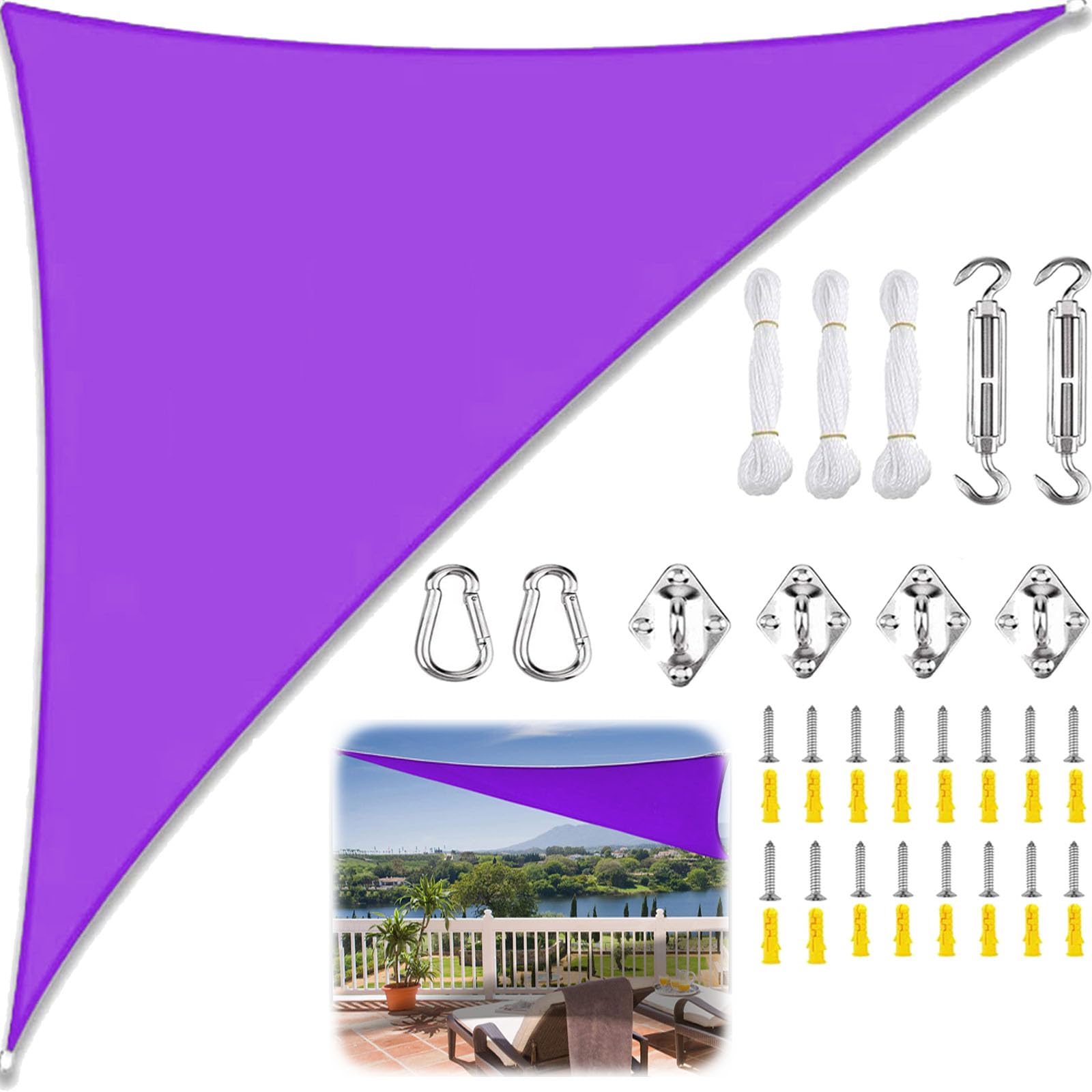 Sun Shade Sail Triangle Waterproof, Sunscreen Awning Canopy with Rope Fixing Kits, Triangle Patio Sail Pergola for Outdoor Garden Patio Party Backyard Yard Camping-Purple||2.4x2.4x2.4M โ image 1