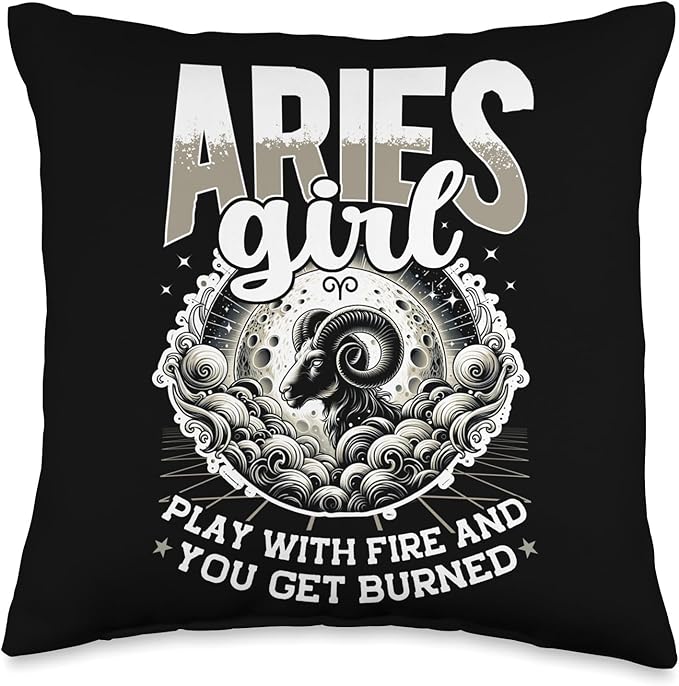 Aries Zodiac Sign Moon Astrology Star Sign, Aries Girl Throw Pillow