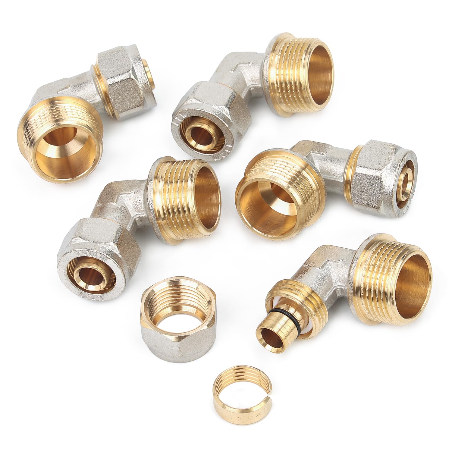 LTWFITTING Schraubfitting Winkel 90°mit 3/4" Aussengewinde für Aluverbundrohr 16mm für Trinkwasser geeignet(5 Stück)