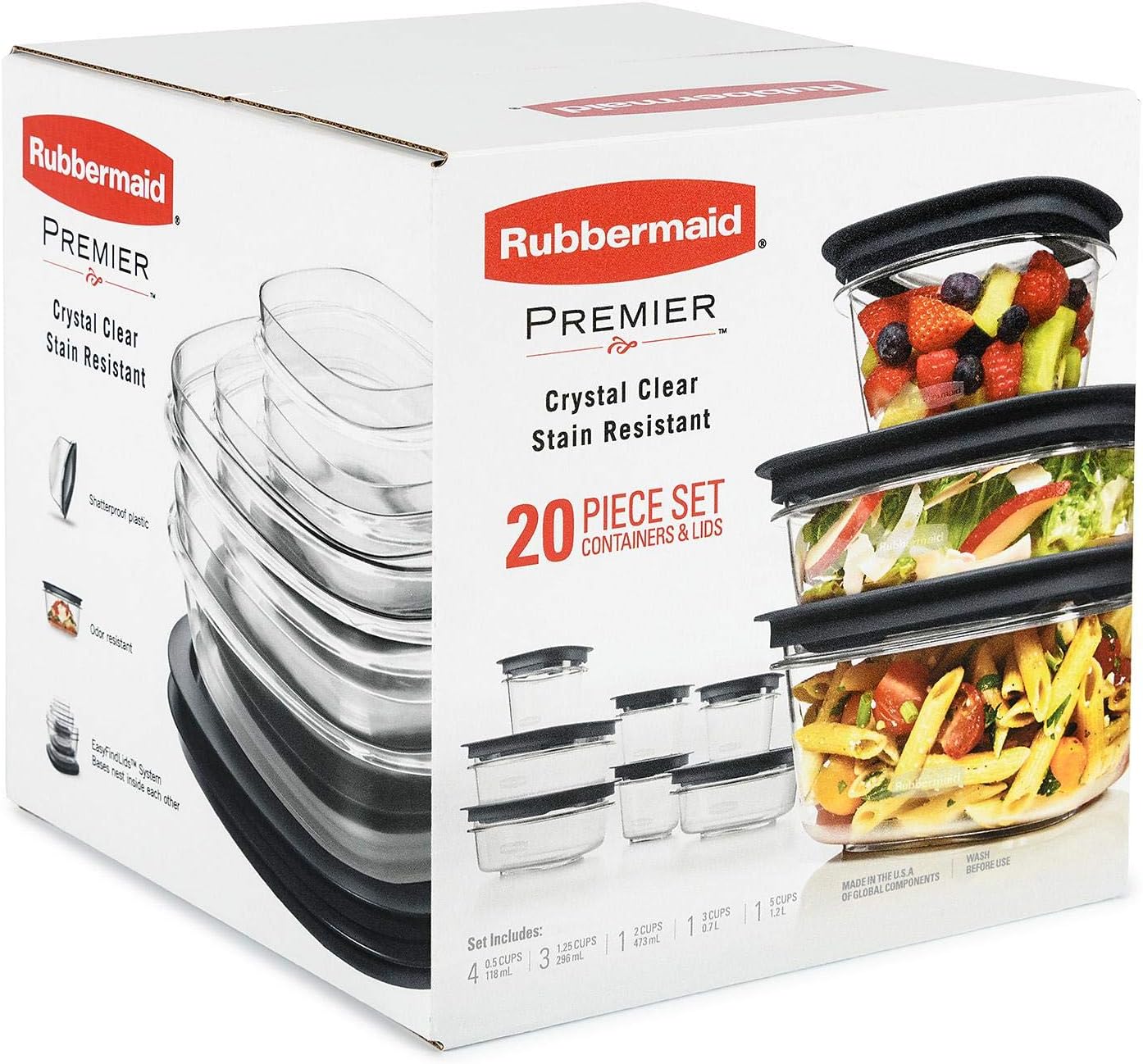 Rubbermaid Premier Food Storage Container, 3 Cup, Grey (4