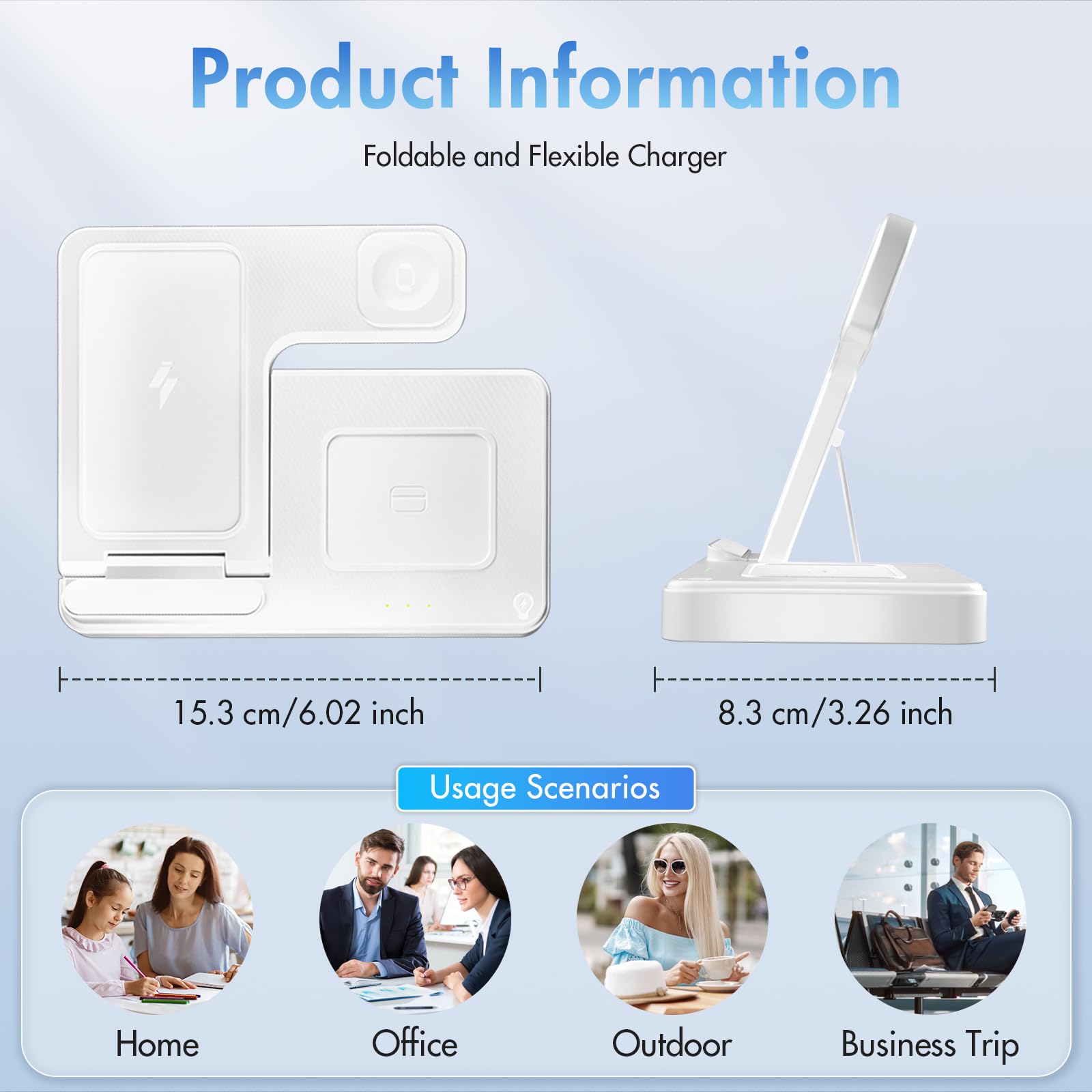 3 in 1 Wireless Charging Station for iphone Fast Wireless Charger Stand for Apple Watch, for Airpods Pro 4 3 2, for iphone 17/16/15/14/13/12/11/8/XS/XR/X/SE(No Plug Included) (White) - 2