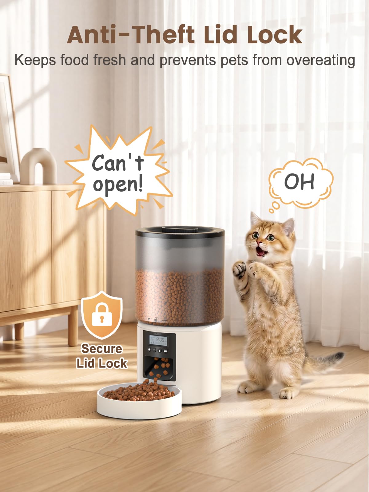 Distributore Automatico Cibo Gatti 4L Dispenser Crocchette Gatto con Timer Programmabile e Schermo LCD Distributore Cibo Gatti con Registrazione Vocale 10s fino a 1-6 Pasti Giornalieri