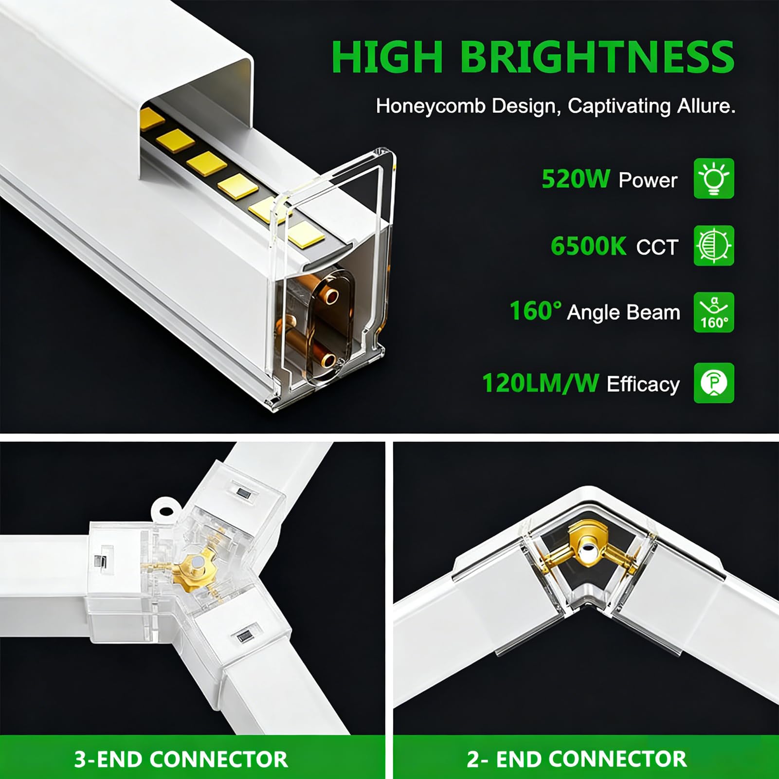 Lampada LED Esagonale per Garage,4500K Plafoniera Soffitto Collegabile, Illuminazione per Dettagli Auto, Autolavaggio, Negozio e Esposizione,4500k