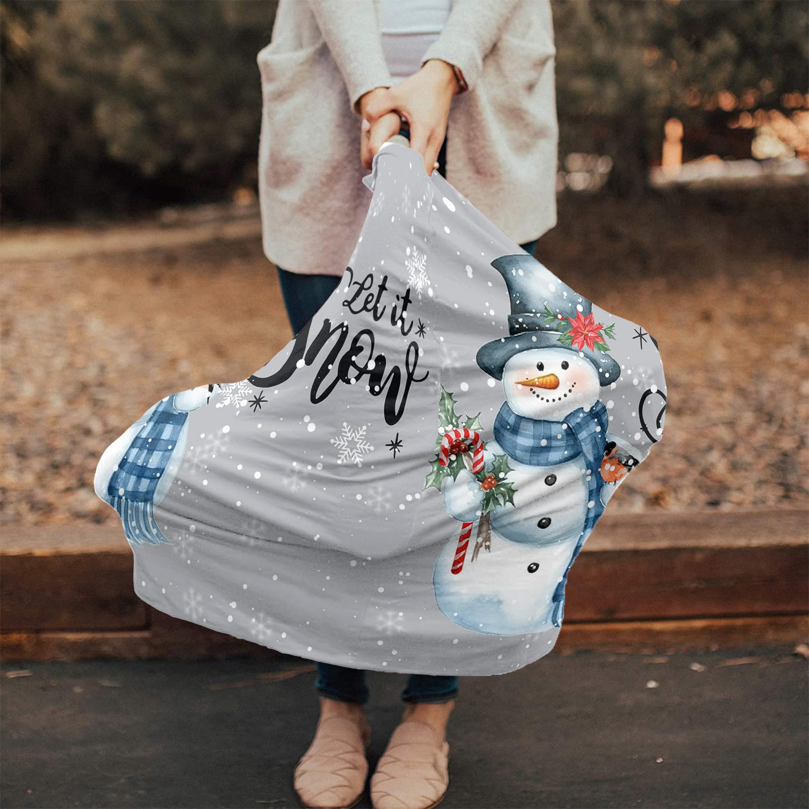 Nursing Cover for Breastfeeding Scarf, Merry Christmas Blue Snowman Candy Gray Baby Car Covers Super Soft Multi Use for Canopy Shopping Cart Cover Blanket Stroller Cover