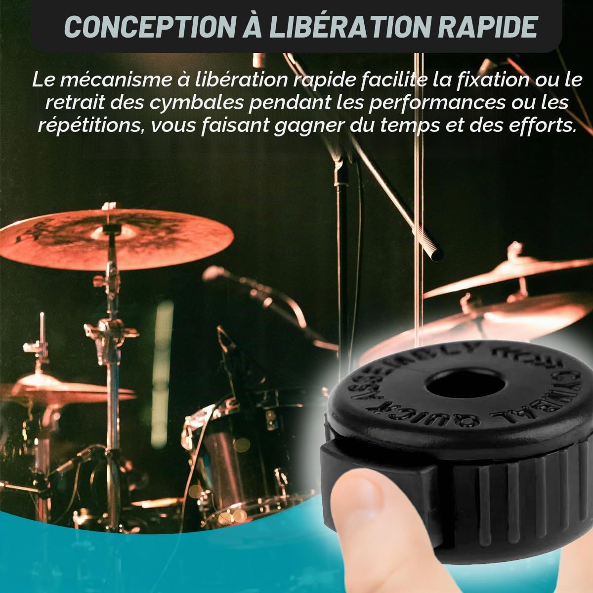 10 pièces 8mm Ecrous de cymbale à serrage rapide, Verrous de cymbale en plastique noir Accessoires de cymbal Mate Pièces de rechange pour kits de batterie, avec coussinets de gel pour batterie