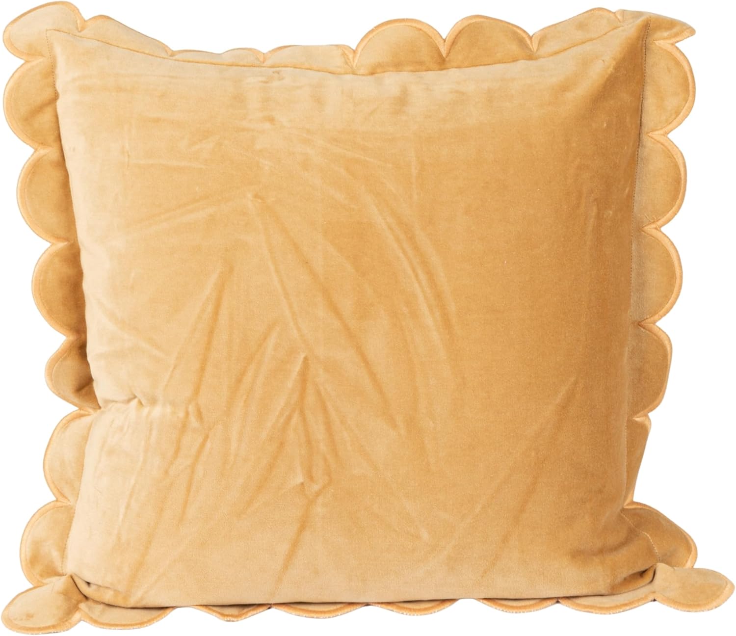 Creative Co-Op, Mustard Color Cotton Velvet Square Pillow with Scalloped Flange