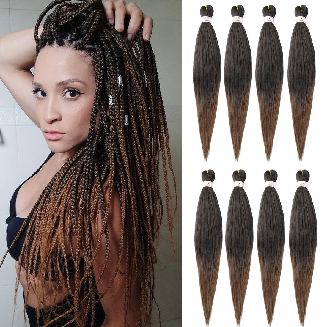 Pre-stretched Braids Hair 26 Inch 8 Packs Professional Itch Free Hot Water Setting Synthetic Fiber Ombre Yaki Texture Braid Hair Extensions 1B-30