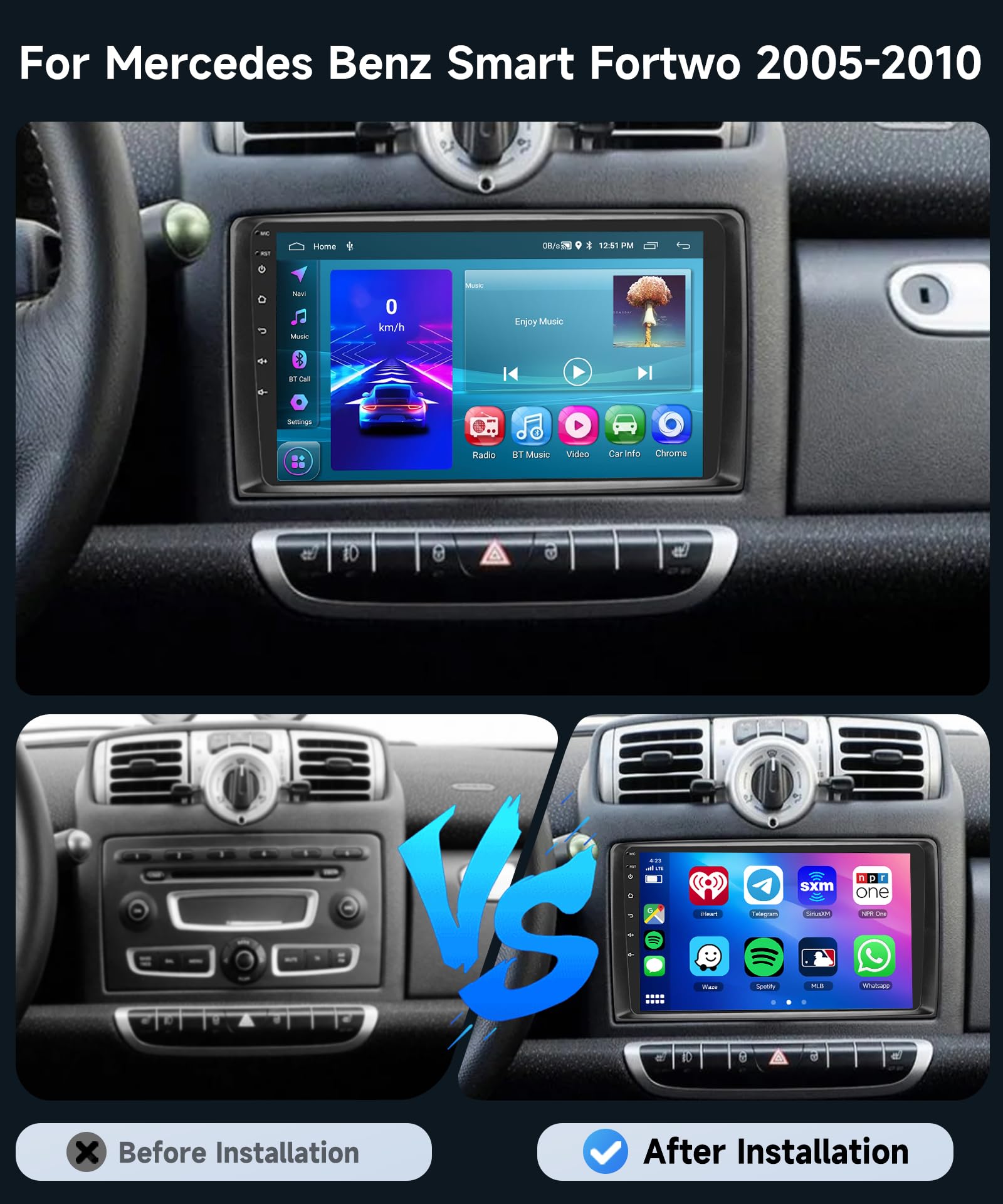 Autoradio Android 13 Per Smart Fortwo 451 - 9 Pollici Con Carplay Wireless - Foto 4