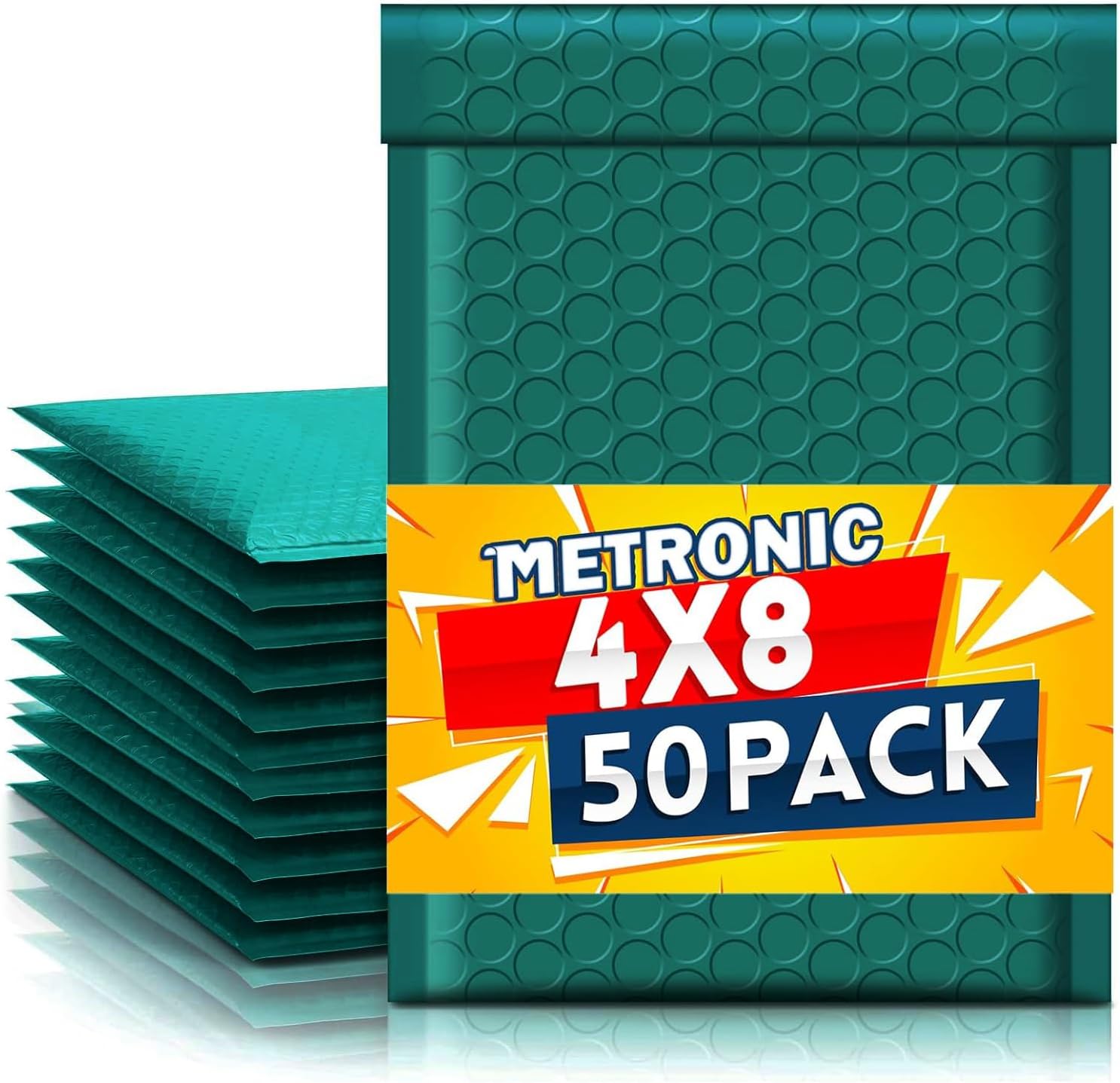 Metronic Bubble Mailers 50 Pack 4x8 Inch, Poly Bubble Mailers #000,Padded Envelopes Self-Seal Shipping Bags for Shipping, Mailing, Packaging for Business, Bulk-Forest Green, Useable Space 4x7