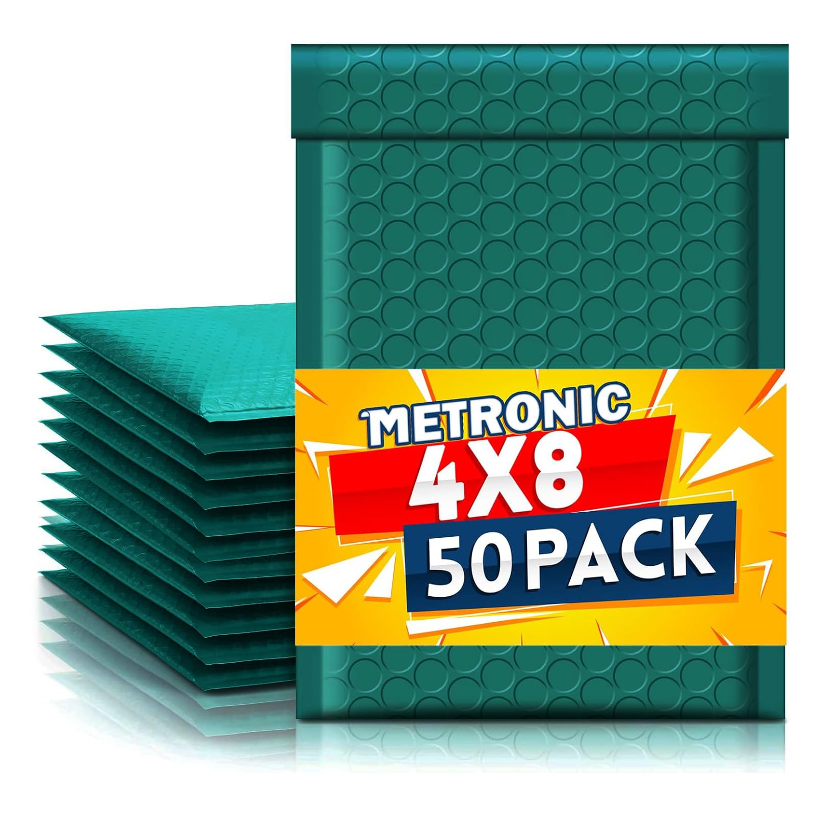 Metronic Bubble Mailers 50 Pack 4x8 Inch, Poly Bubble Mailers #000,Padded Envelopes Self-Seal Shipping Bags for Shipping, Mailing, Packaging for Business, Bulk-Forest Green, Useable Space 4x7