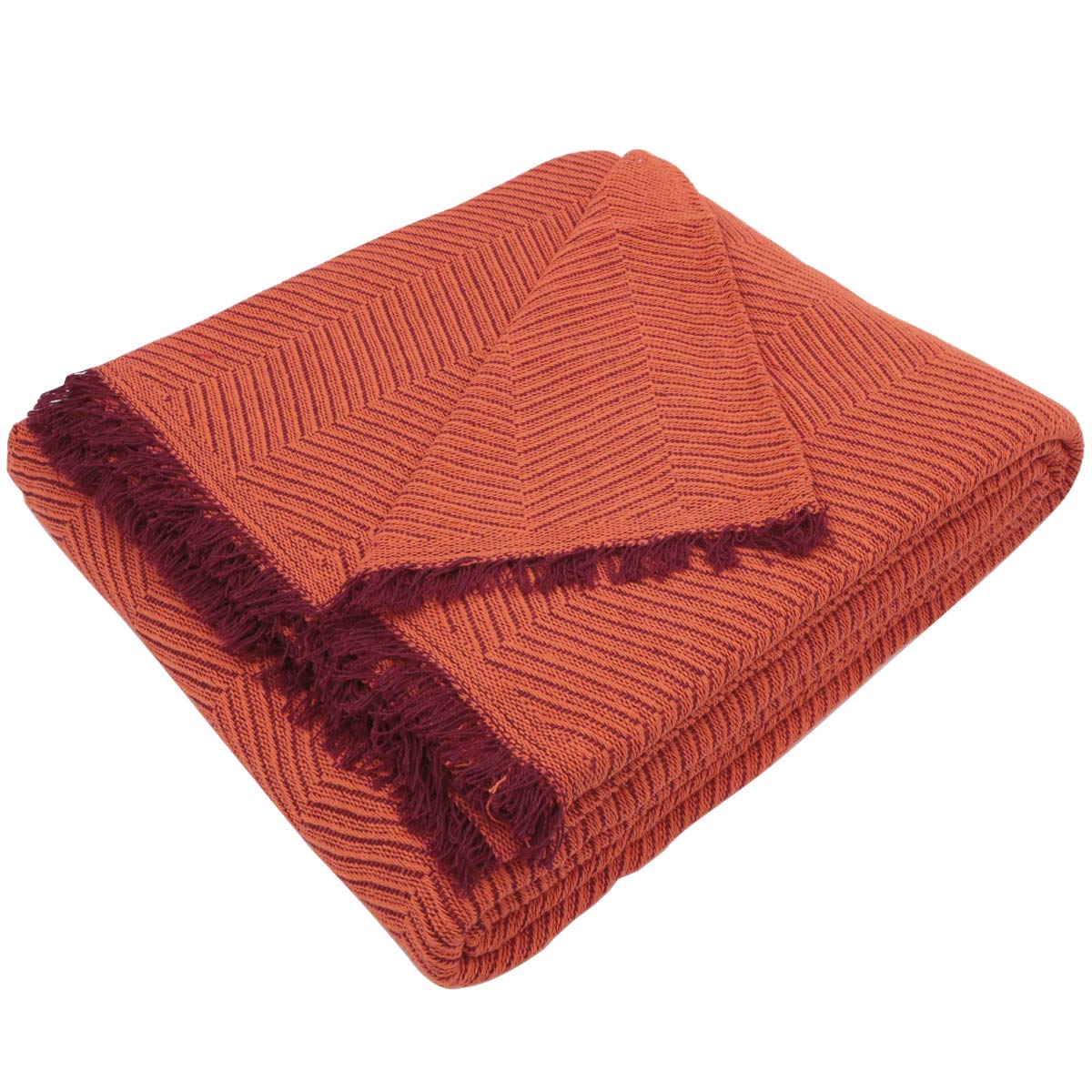 MERCURY TEXTIL- Colcha Multiusos Sofa,Manta Foulard,Plaid para Cama,Cubresofa Cubrecama,jarapas,Comoda Practica y Suave. Poliester Algodón (180 x 260cm, Espiga Naranja Granate)
