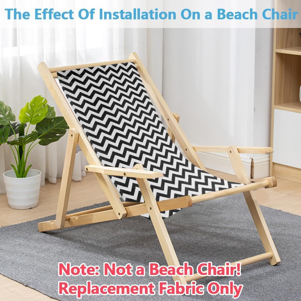 GORGECRAFT 120X43cm Beach Sling Patio Chairs Canvas Folding Chair Replacement Outdoor Chairs Cloth Replacements Portable Reclining Sling Chair Fabric for Summer Vacation Garden,Black White Stripes - Image 3