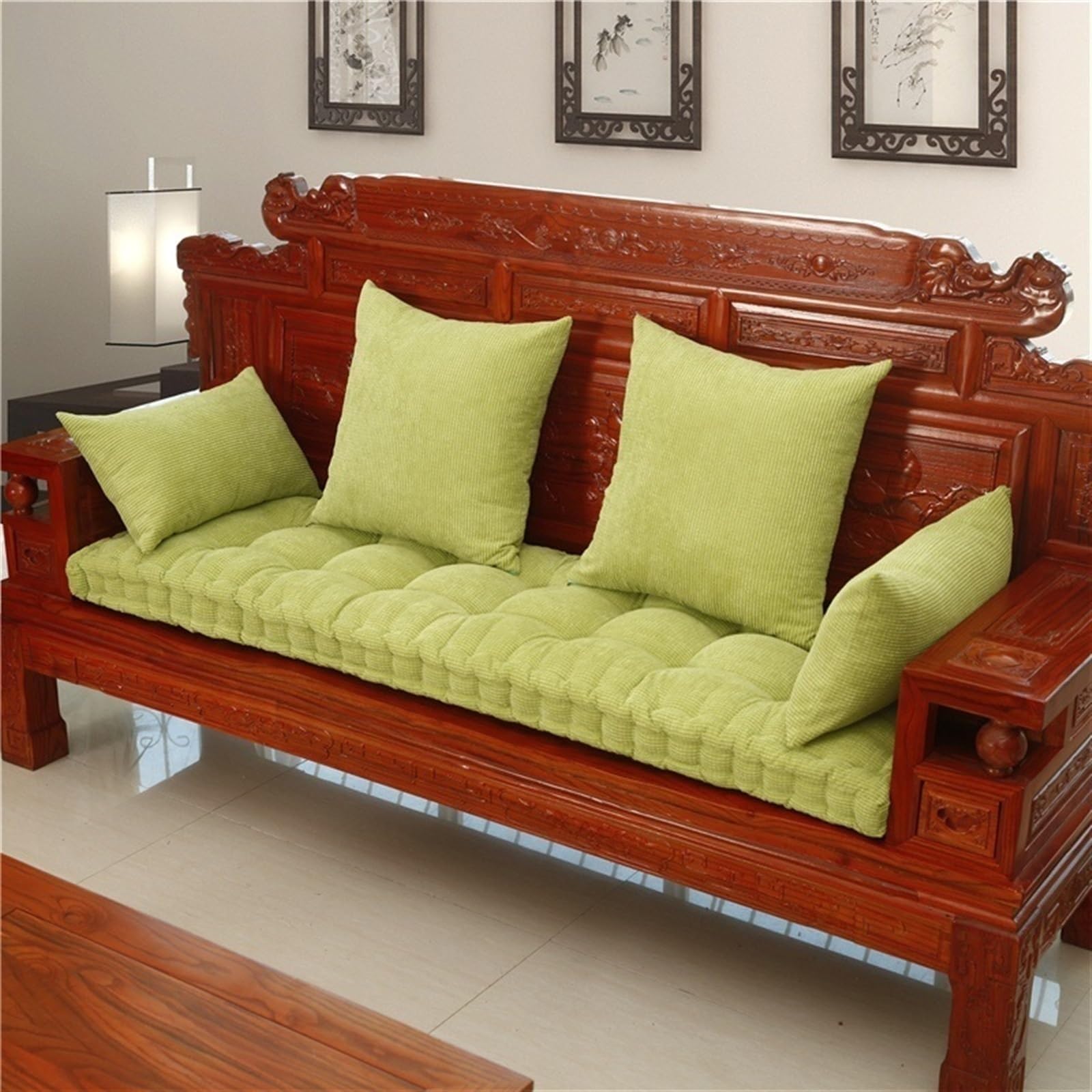 Balancelle de porche d'extérieur avec dossier pour jardin et terrasse - Hamac en rotin 2 places - Vert - 119,4 x 35,6 cm