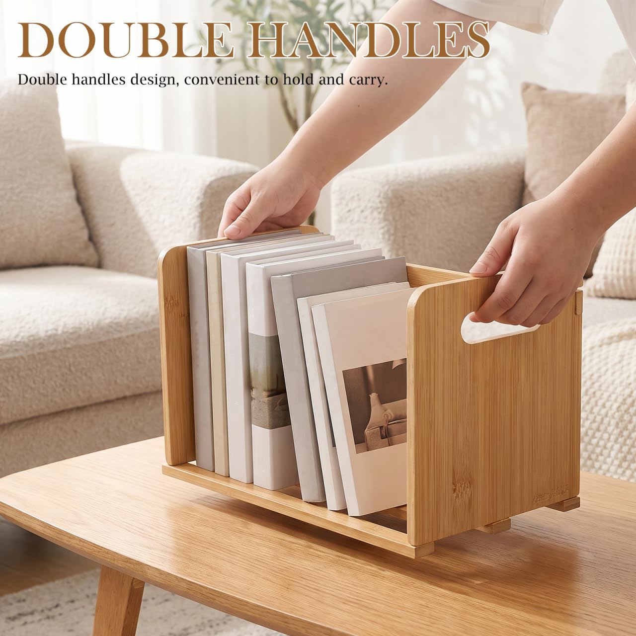 Small Bookshelf for Desk & Vinyl Record Storage Holder, Solid Wood Table Top Bookshelf, 12.6" Countertop Desktop Bookcase Organizer for Albums, CDs, Books, Ideal Mother's Day Father's Day