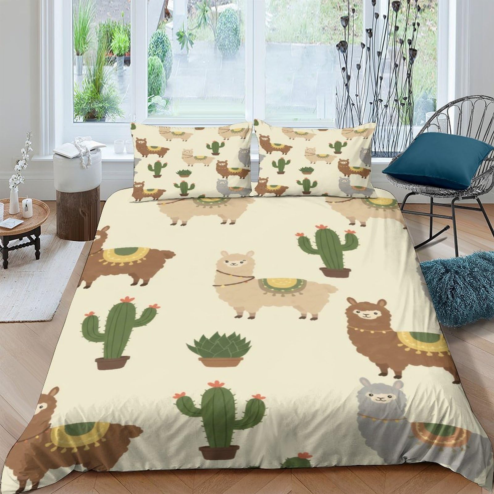 Housse de couette alpaga 3D dessin animé linge de lit single animal 140x200