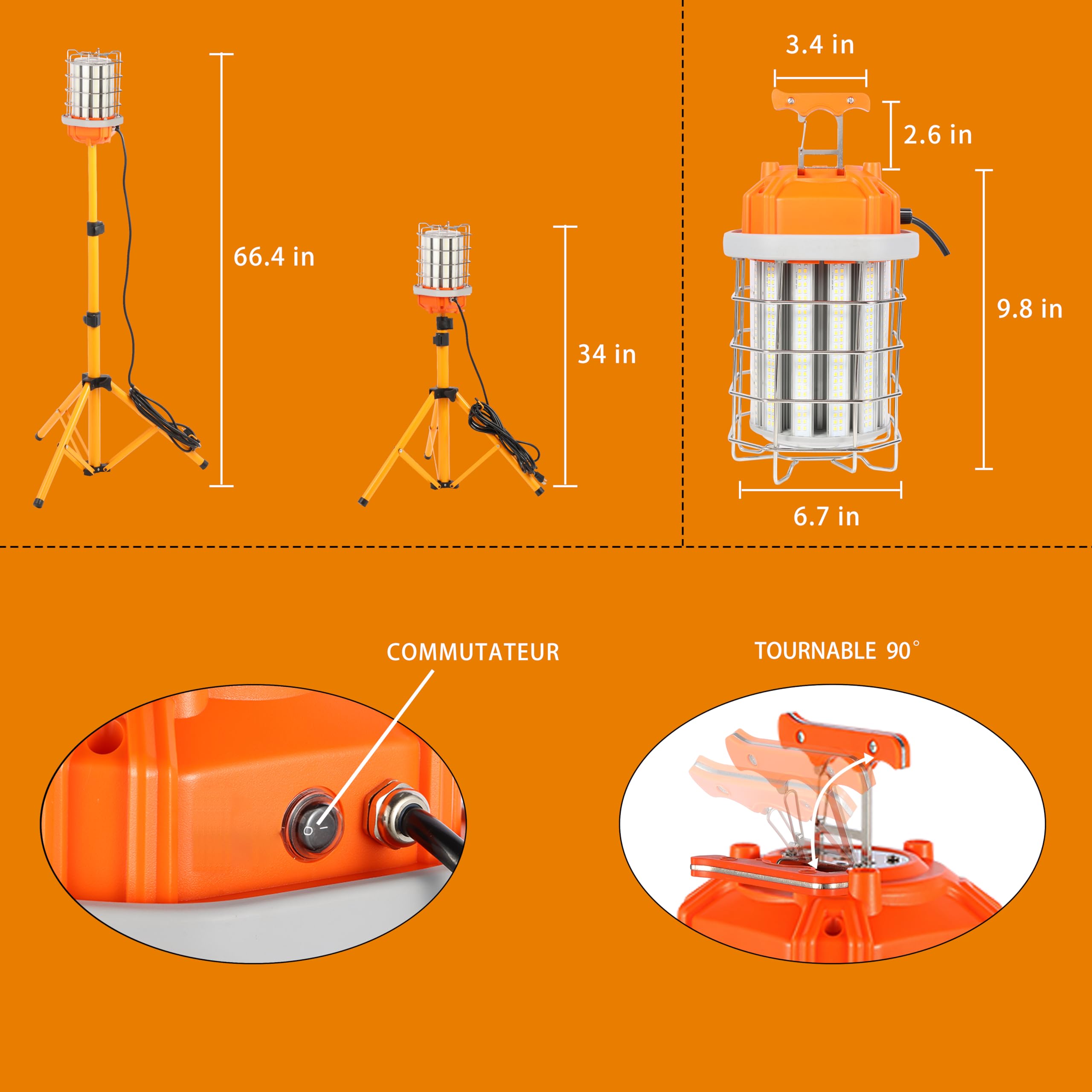 100w Projecteur de Chantier sur Trépied,14000 lumens, Lumière à 360 degrés.Utile pour l'entrepreneur et la famille. Également utilisé pour un événement extérieur/Party (100W 14000lm)