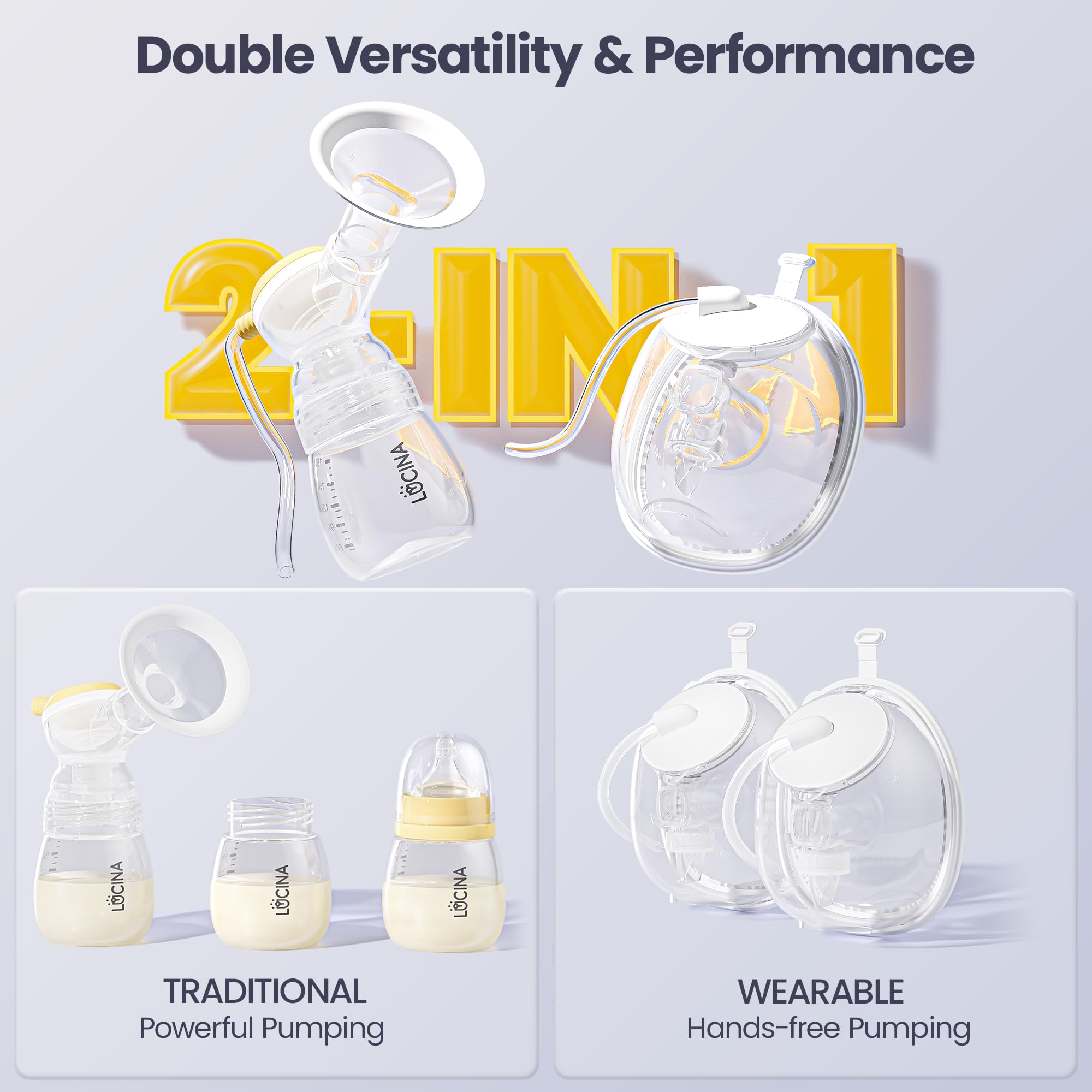 Lot de 2 tire-lait mains libres, plusieurs modes et différents niveaux d'aspiration, longue durée de vie de la batterie et affichage LED, double pompe à lait électrique portable, orange