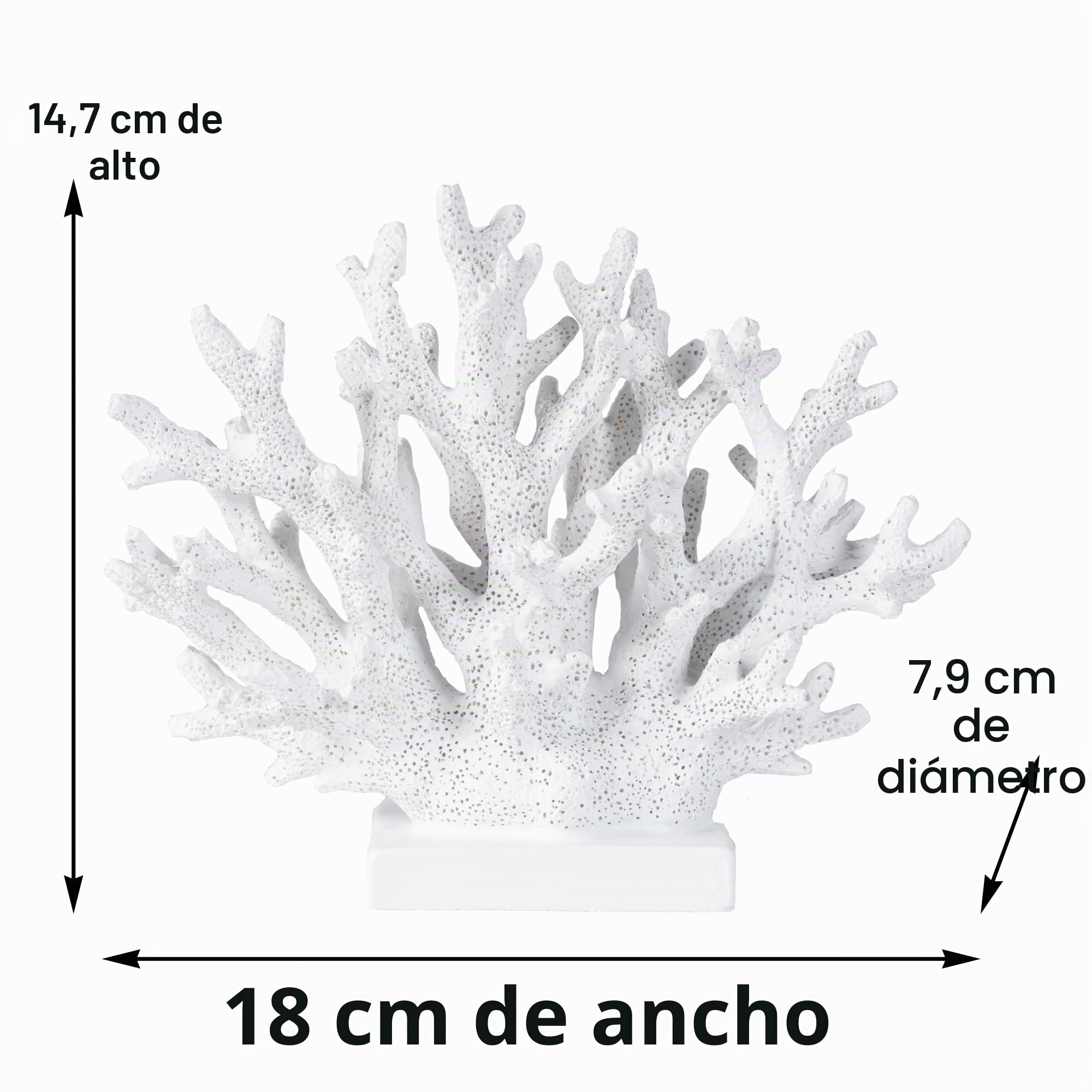 Estatua de coral de resina, pieza inspirada en las temáticas náutica, playera, costera y marítima para el hogar, estante, dormitorio, baño o sala de estar, 14,7 cm, blanco