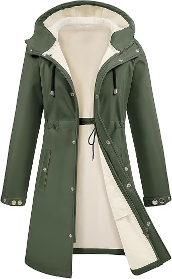 UMIPUBO Womens Softshell Long Rain Jacket Waterproof Fleece Lined Windbreaker Lightweight Insulated Warm up Coat with Hood