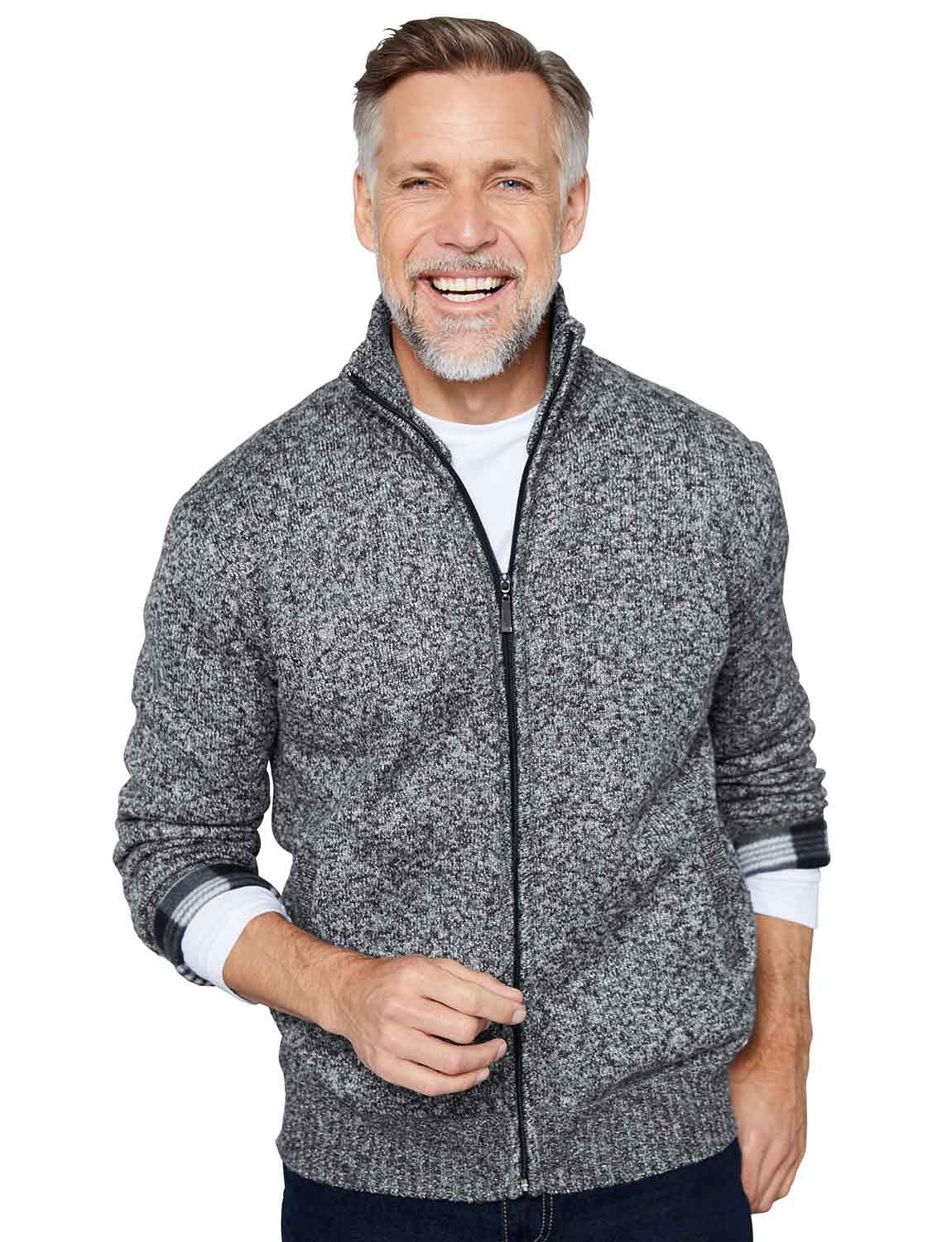 Pegasus Men's Charcoal Full Zip Fleece Zipper Cardigan 44