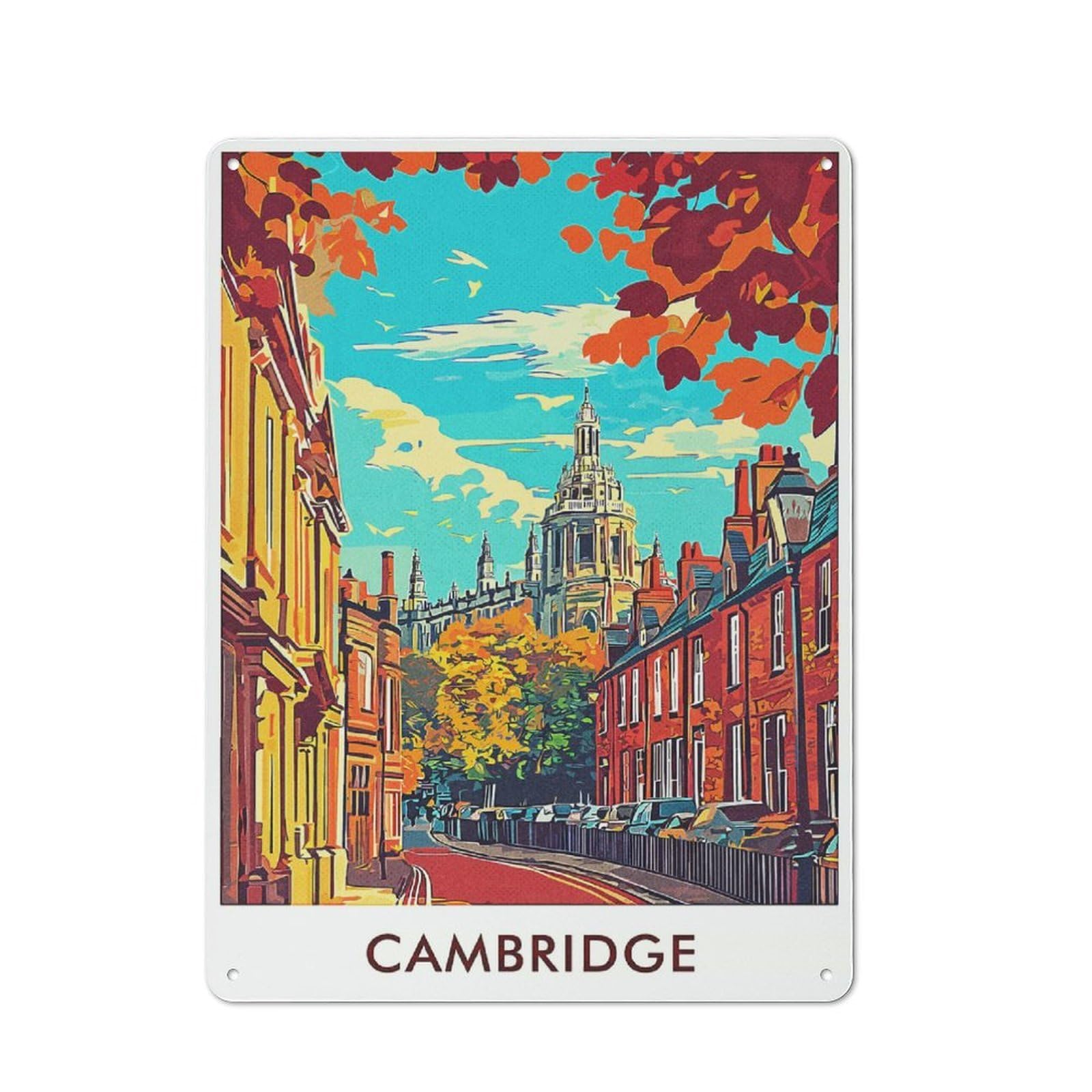 Junmoney Style-20 For Lounge Or Reading Corner, Cambridge Cityscape Vintage Metal Sign 40X30cm, For Collectors Decorating Lounges And Reading Corners