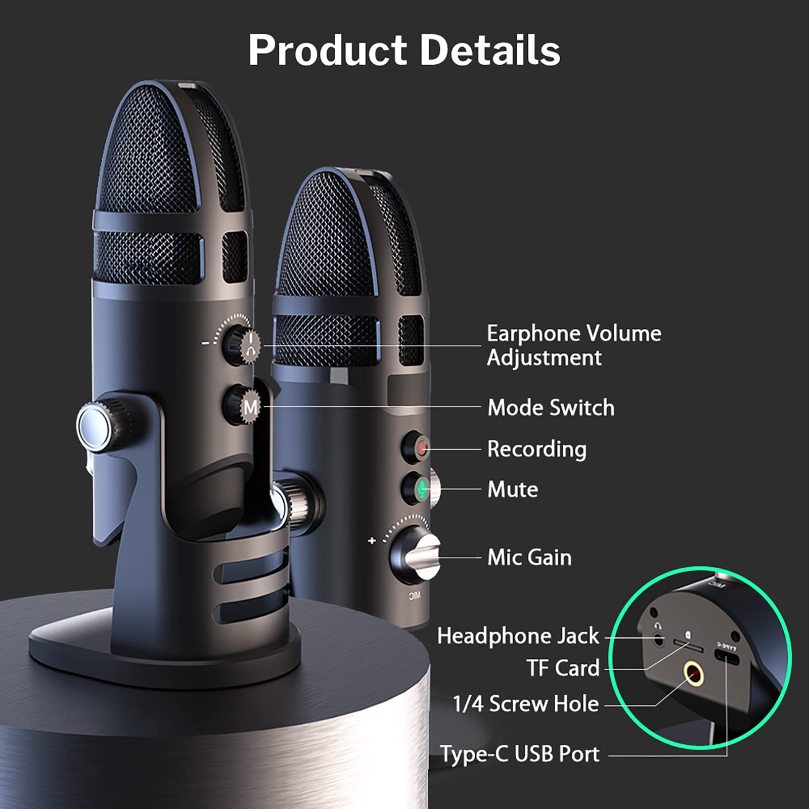 Microfono a Condensatore USB, Microfono Da Gioco Colorato RGB Scheda Audio Integrata E Funzione Di Registrazione, 6 Modalità Audio, Regolazione a 360°, Facile Da Usare