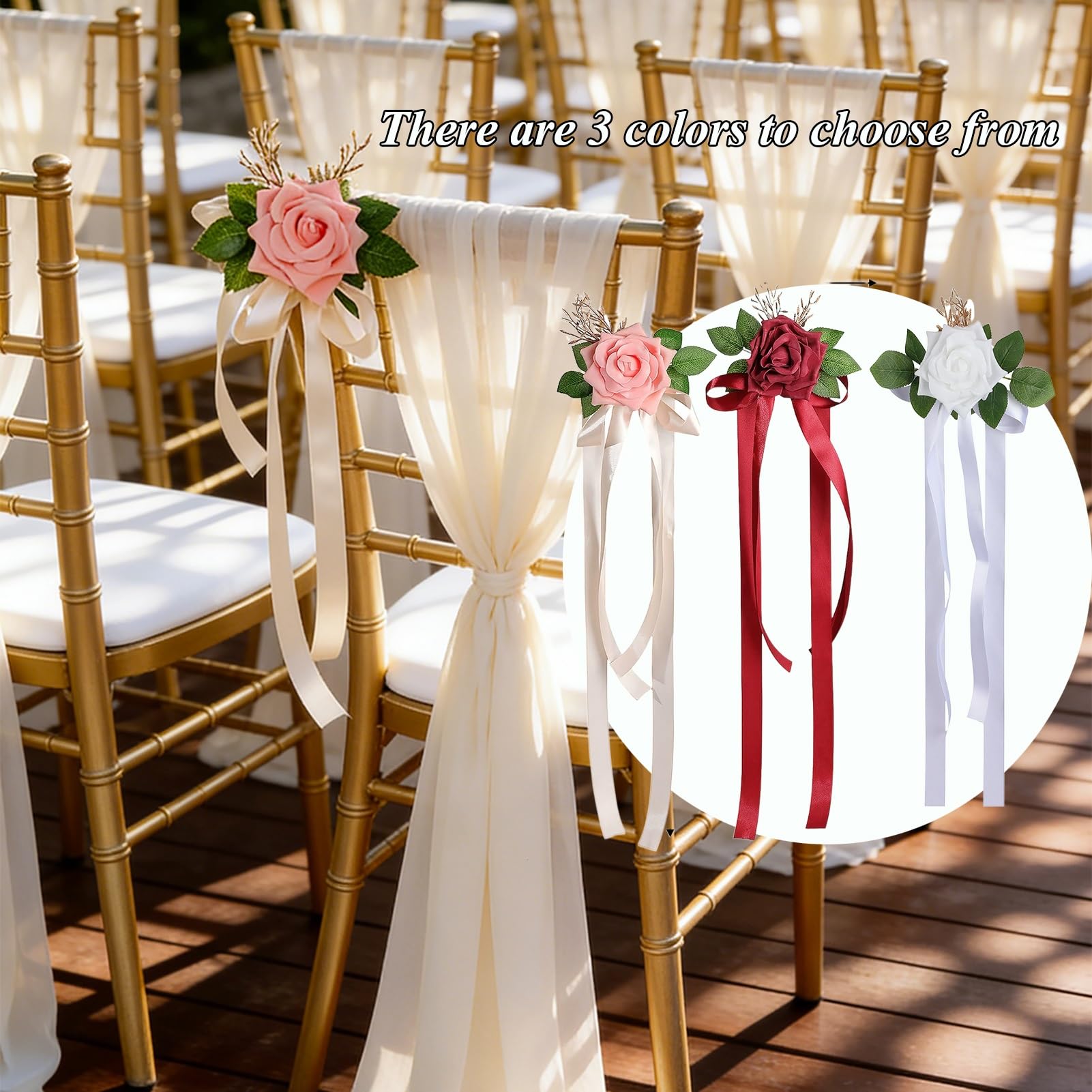 50 décorations chaises Mariage, Décorations Voiture Mariage avec Fleurs artificielles, Décoration extérieure pour réception Mariage(Pink)