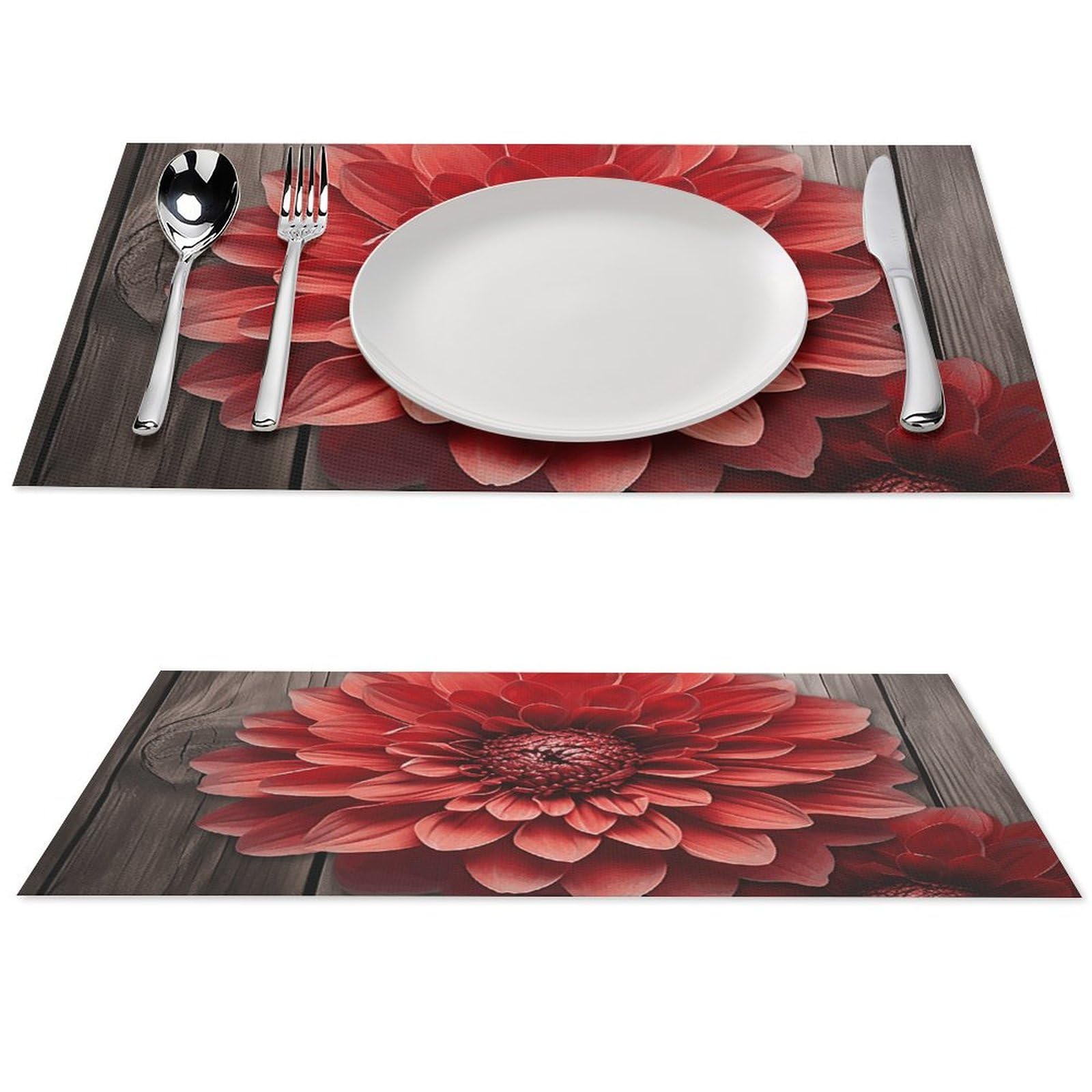 Sets de table imprimé floral rouge pour repas sur terrasse et cuisine
