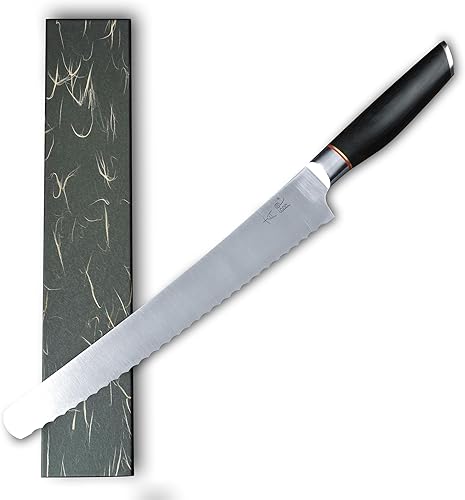 TAIE Cuchillo de pan de 10 pulgadas con bordes dentados afilados para cortar la hoja de pan de corte 1.4116 acero inoxidable 58HRC mango de madera