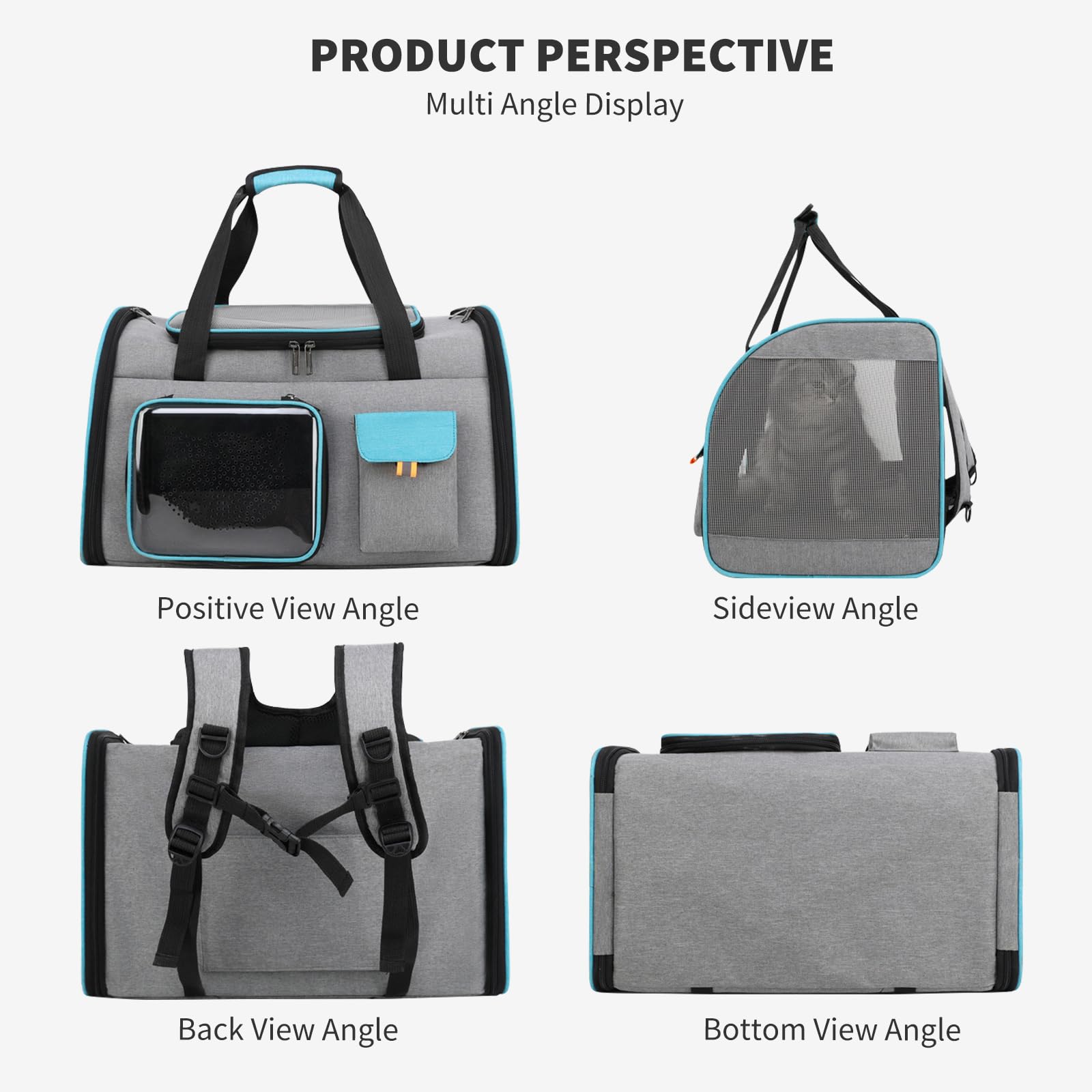 PETCUTE Transportin Gato Plegable, Transportín para Gatos y Perros con Correa de Hombro Ajustable,Transpirable Transportin para Gatos con Colchón Suave,para Coche Avión,Viaje,hasta 7.5kg