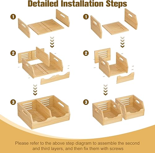Miniatura 3 de Contenedores de almacenamiento de despensa de bambú de 3 niveles mejorados, contenedor de almacenamiento apilable para papas y cebollas, cestas de