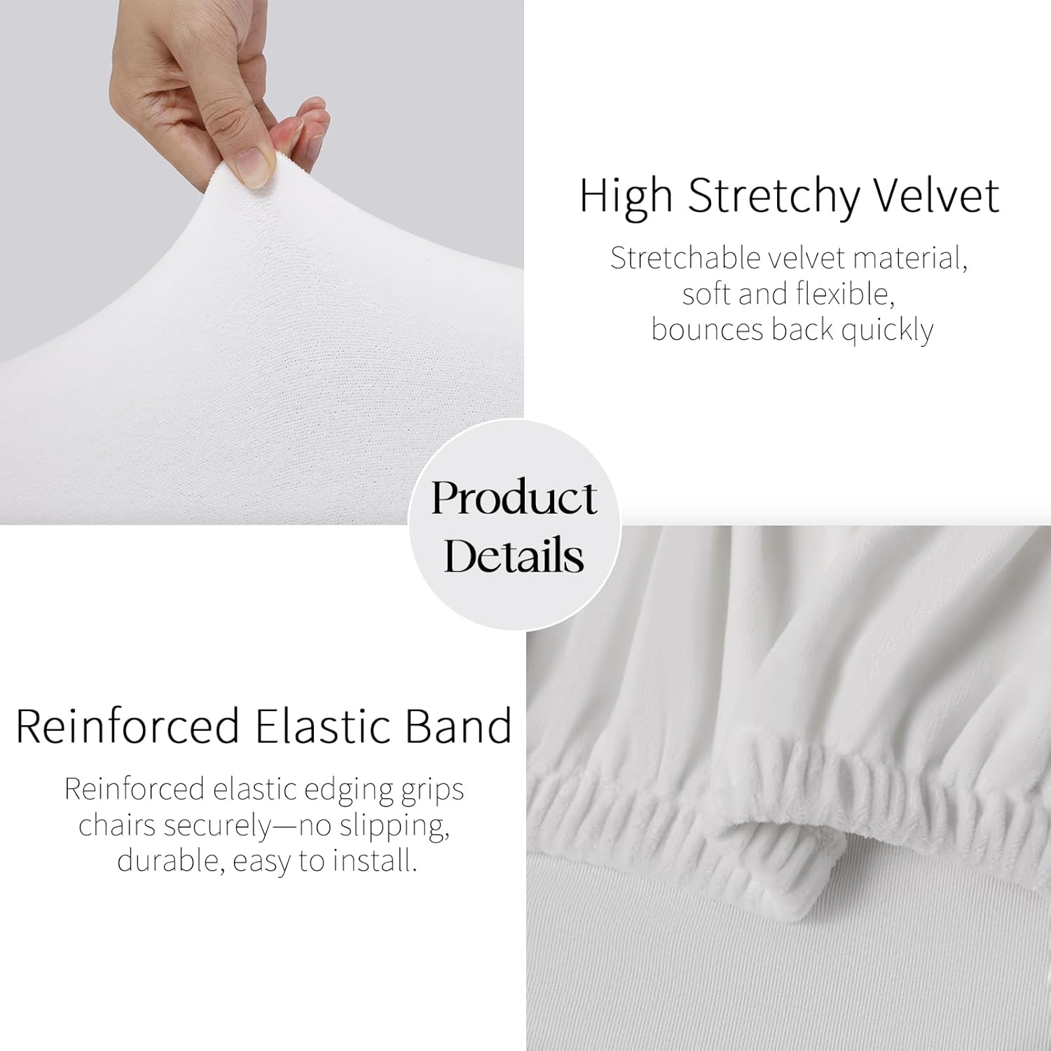 MOSAYT Velvet Stretch Chair Covers for Dining Room Set of 6 - Soft Slipcovers with Thick Removable Fabric for Parsons Chairs, Washable Seat Protectors for Kitchen, Banquet & Home Decor, White