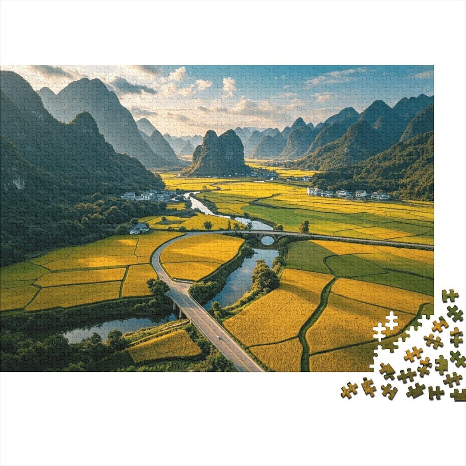 Guangxi Guilin Jigsaw Puzzles 1000 Piece Recycled Mountain Valley Puzzle for Adults Puzzle Game Props Impossible Hard Difficult Challenging Fun Game 38x26cm/1000pcs