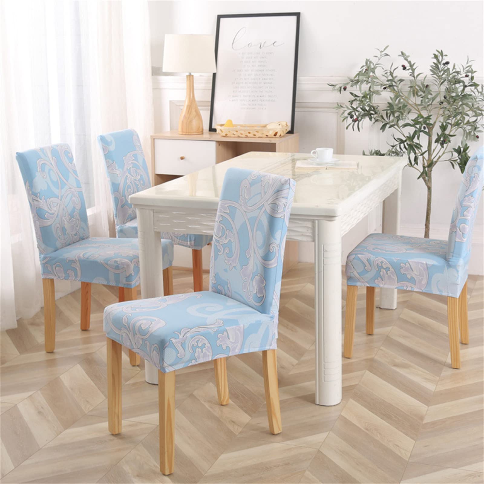Coprisedia Elasticizzati con Schienale 8 Pezzi,Fodere per Sedia da Sala da Pranzo Fodere Elasticizzato,Fodere Coprisedie Universale per Cucina Facile da Pulire per Hotel Banchetto, Pattern grigio blu
