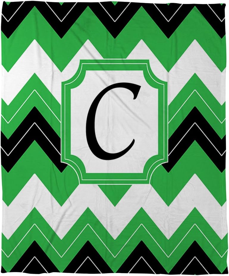 Manual Woodworkers & Weavers Coral Fleece Throw, 50 by 60-Inch, Monogrammed Letter C, Black Chevron