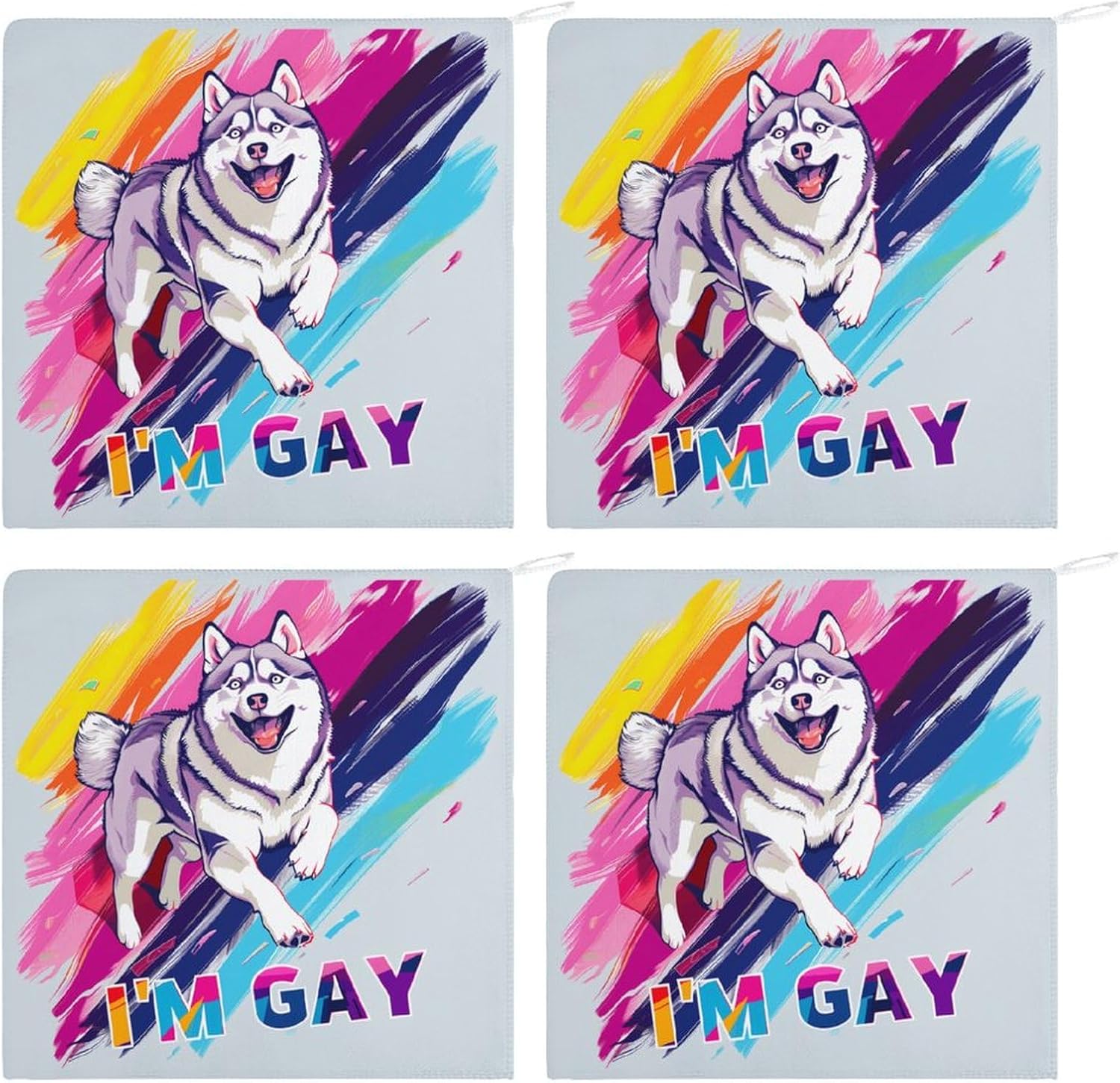 I Am Gay LGBT Siberian Husky Hand Towels for Bathroom Kitchen Towels Small Towel Handkerchiefs with Hanging Loop 4PCS