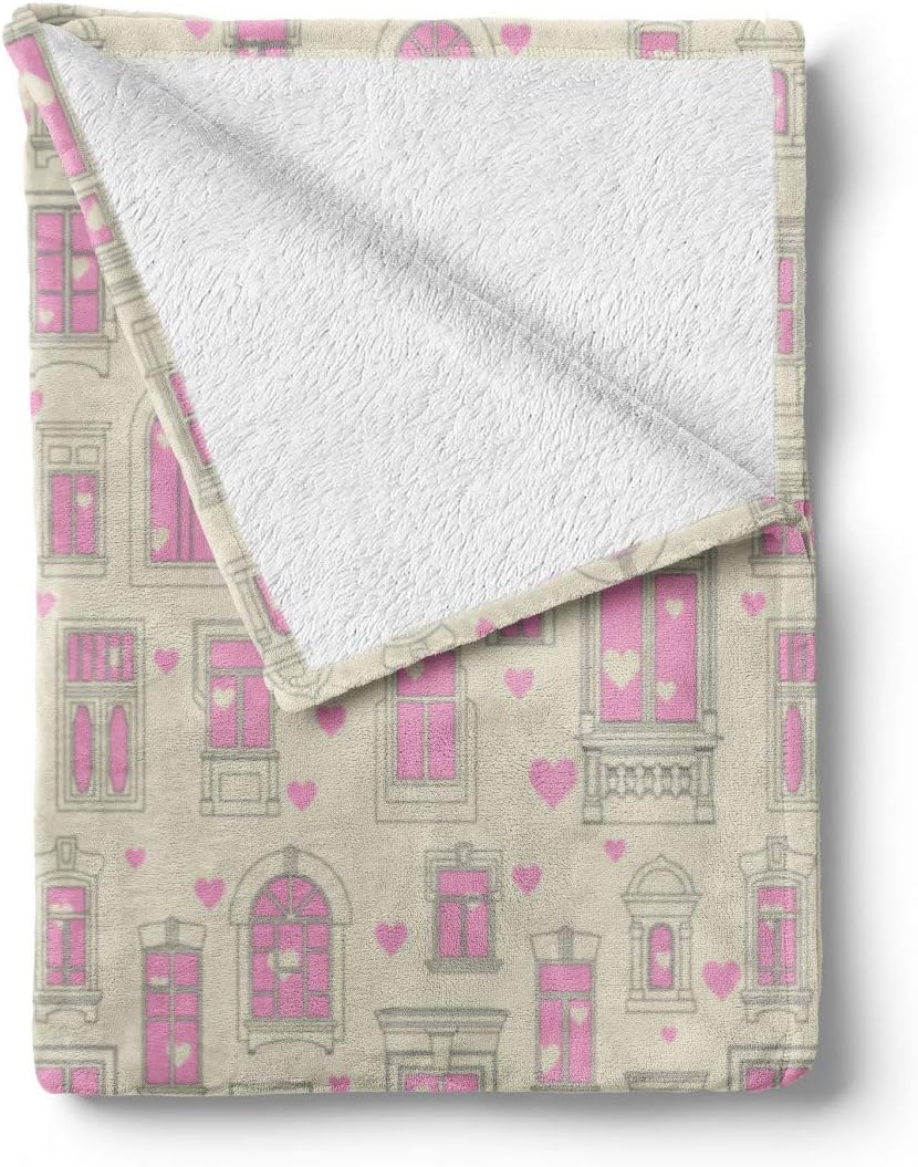 Lunarable Valentines Day Throw Blanket, Continuous Romantic Home Pattern with Hearts Motifs Love Concept, Flannel Fleece Accent Piece Soft Couch Cover for Adults, 60" x 80", Eggshell Pale Pink