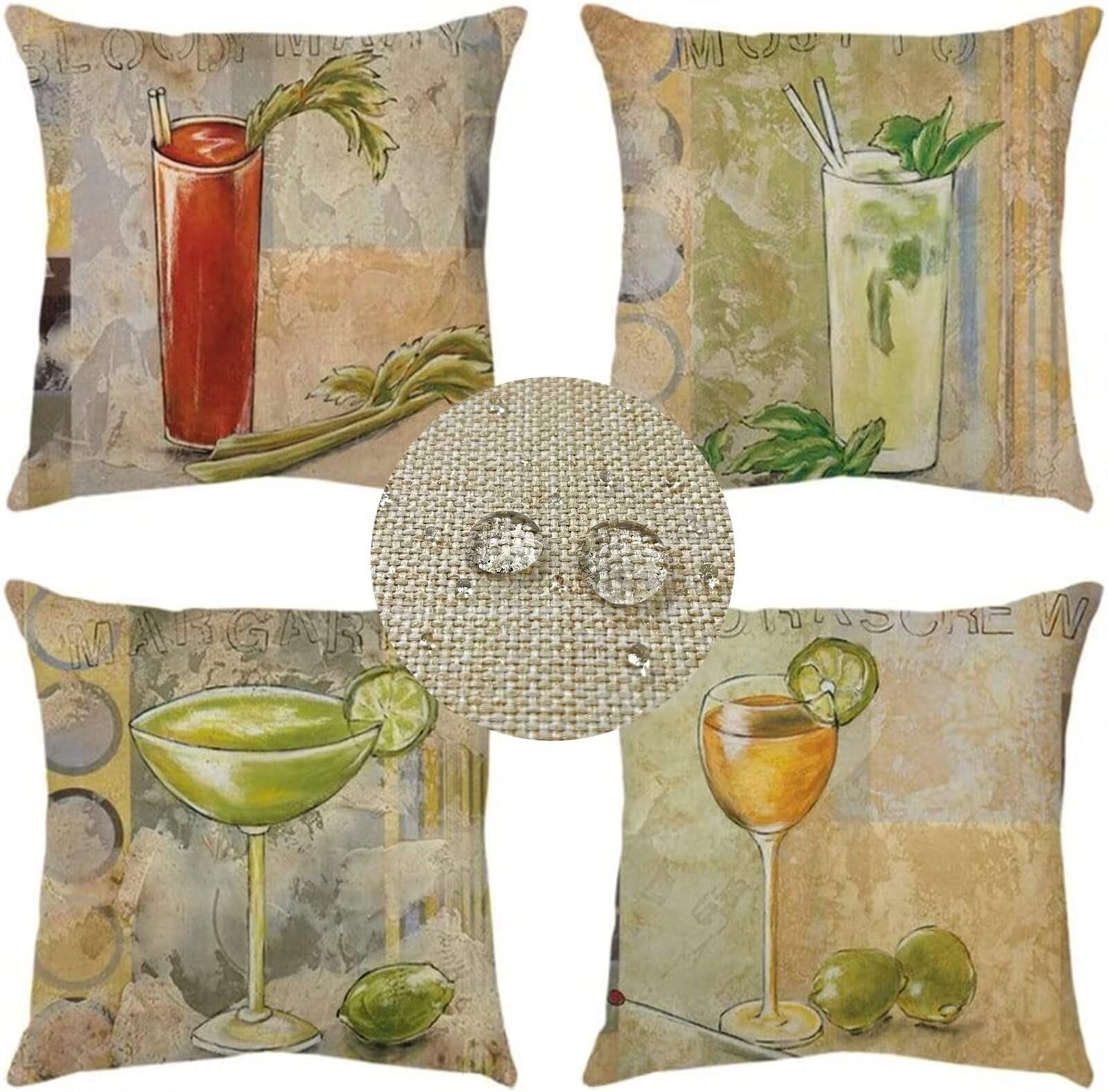 Federe Cuscini Divano 50x50cm Set di 4 Cuscini per Divano in Lino Cuscini da Esterno,Quadrato Doppio Lato Estate Impermeabili Bevande Cuscini Decorativi,per Divano Soggiorno Sedia Letto-Estate WS-3966