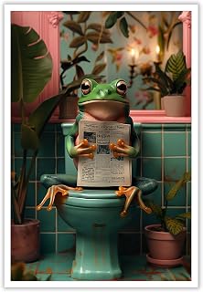 Enveable Retro Funny Frog Posters Petshop Wall Art Animal In Toilet Frog Sitting On Toilet And Reading Newspaper Prints Painting For Bathroom Home Bedroom Dorm Wall Decor 12x16in Unframed
