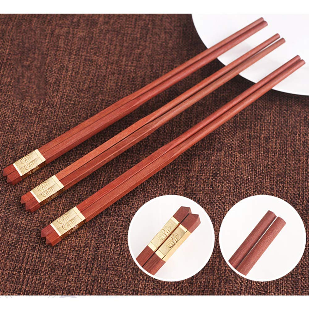 Baguettes, baguettes chinoises Reusable Wood Chopsticks Gift Set with Case Dishwasher Safe ChopsticksChinese Wood Square Chopsticks Natural Wooden Chopsticks5 Pairs Beginner Chopsticks,Gold(Gold)