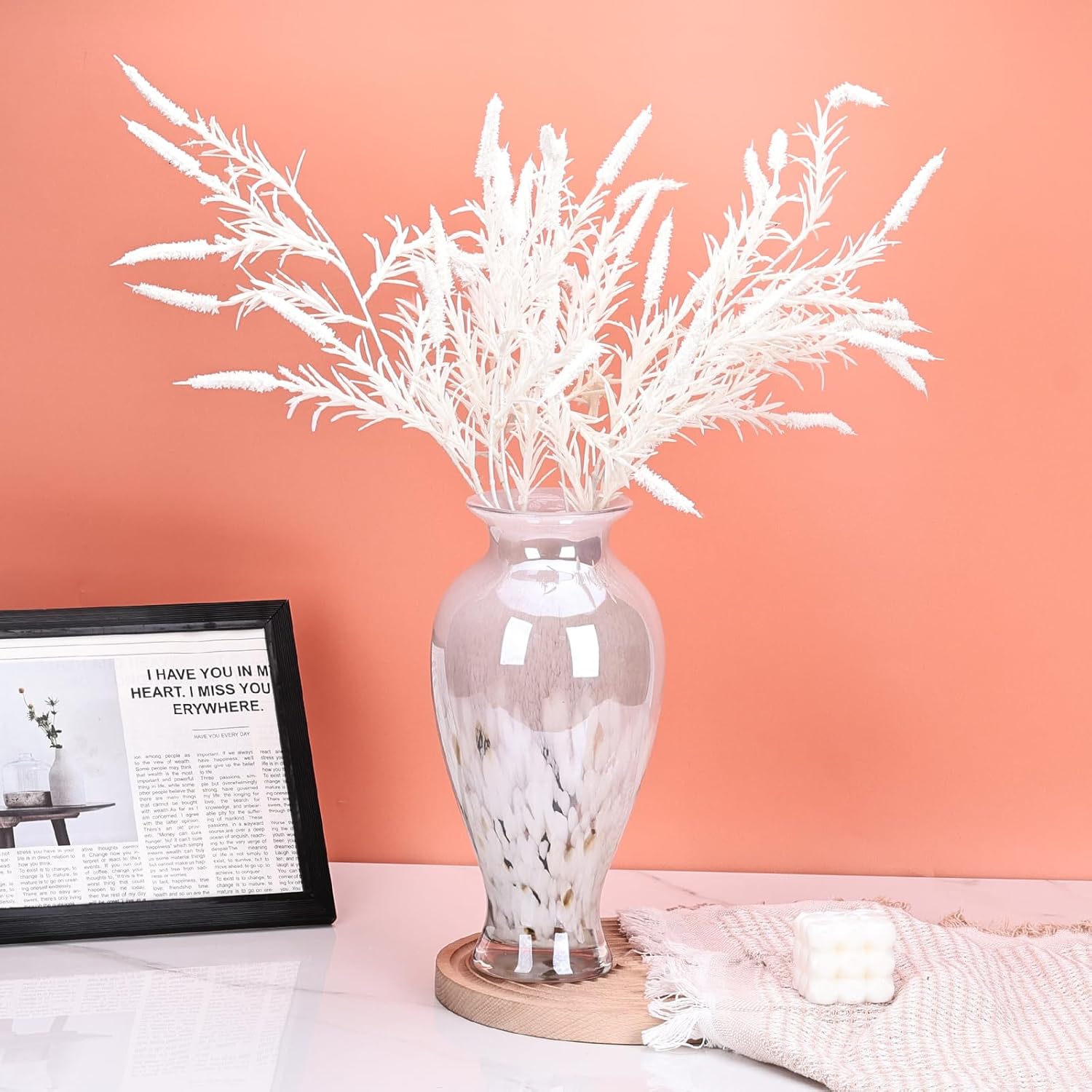 Hand Blown Glass Vase 11.8" Tall Beautiful Pink Sea Wide Mouth Bud Vase for Table Centerpiece, Painted Colorful Murano Glass Flower Vases for - Home Entrance Wedding Center - Image 6