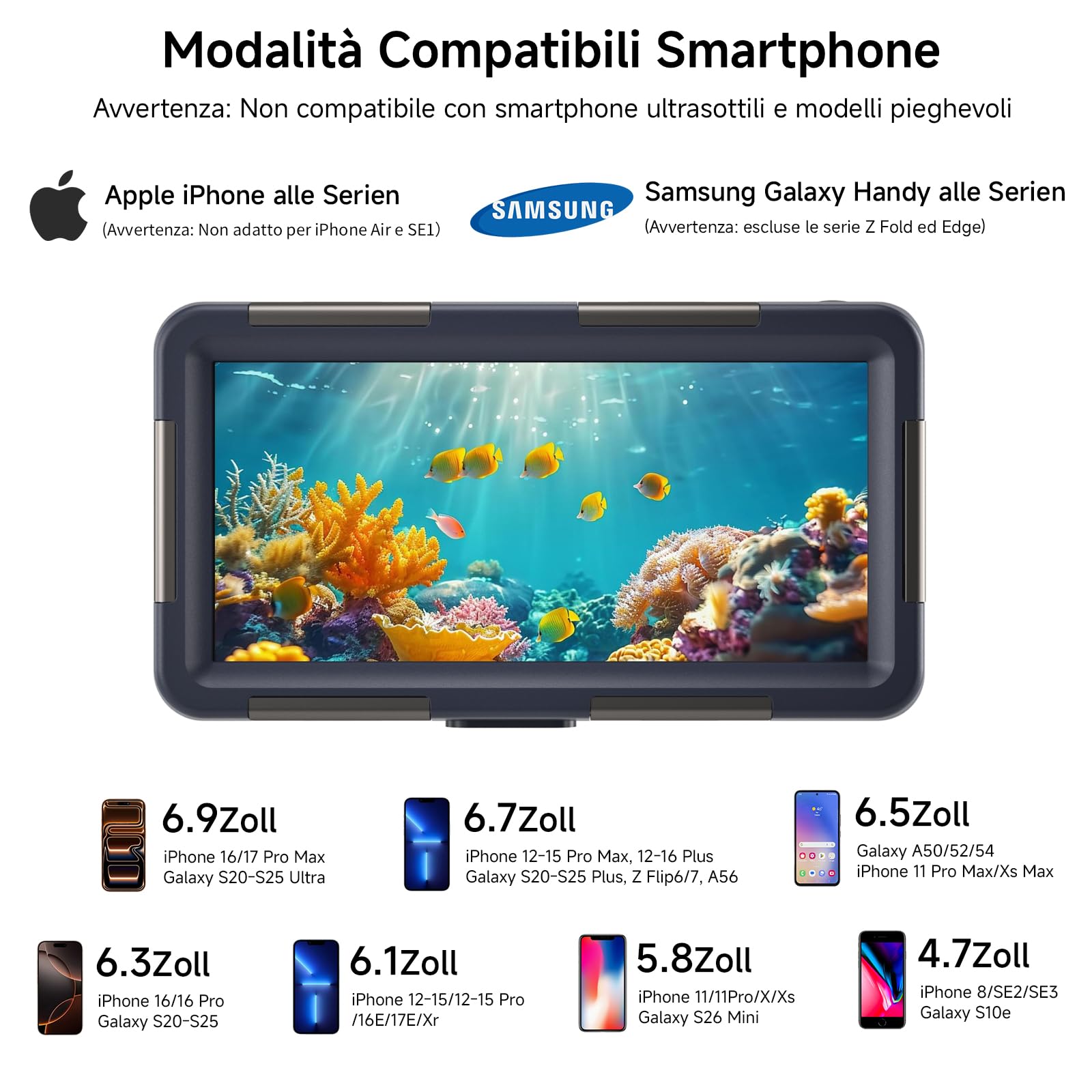 DANZHANG Custodia Impermeabile Subacquea IP68 per Smartphone (Blau+Orange)
