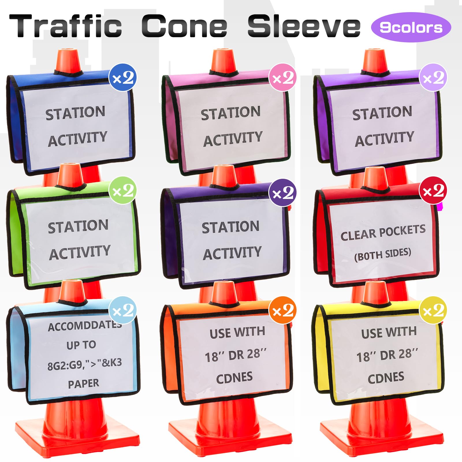 Amylove Set of 18 Traffic Cone Sleeve with Pockets, Multicolor — Amazon image 5